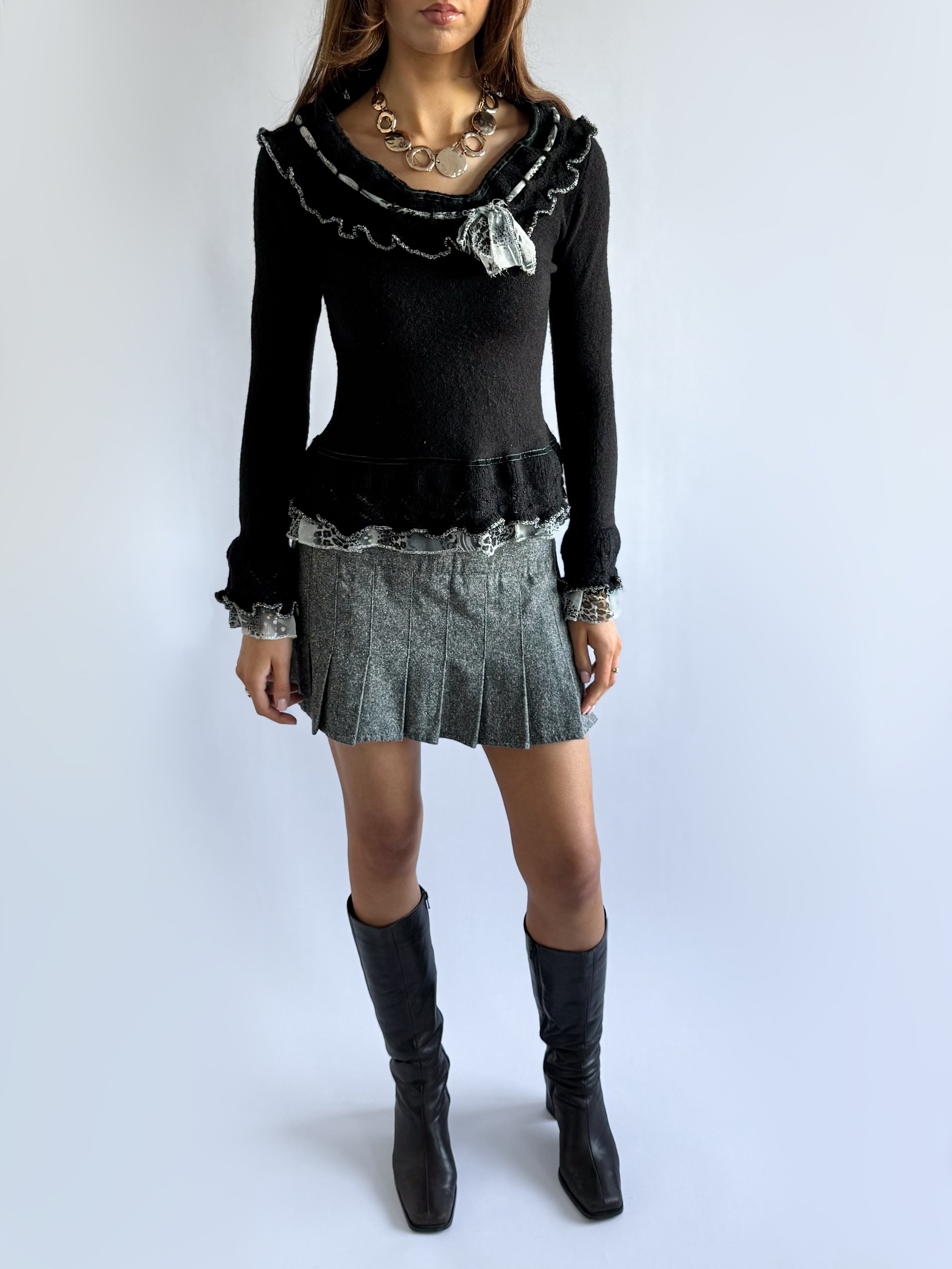 Wool Pleated Mini Skirt - Size M