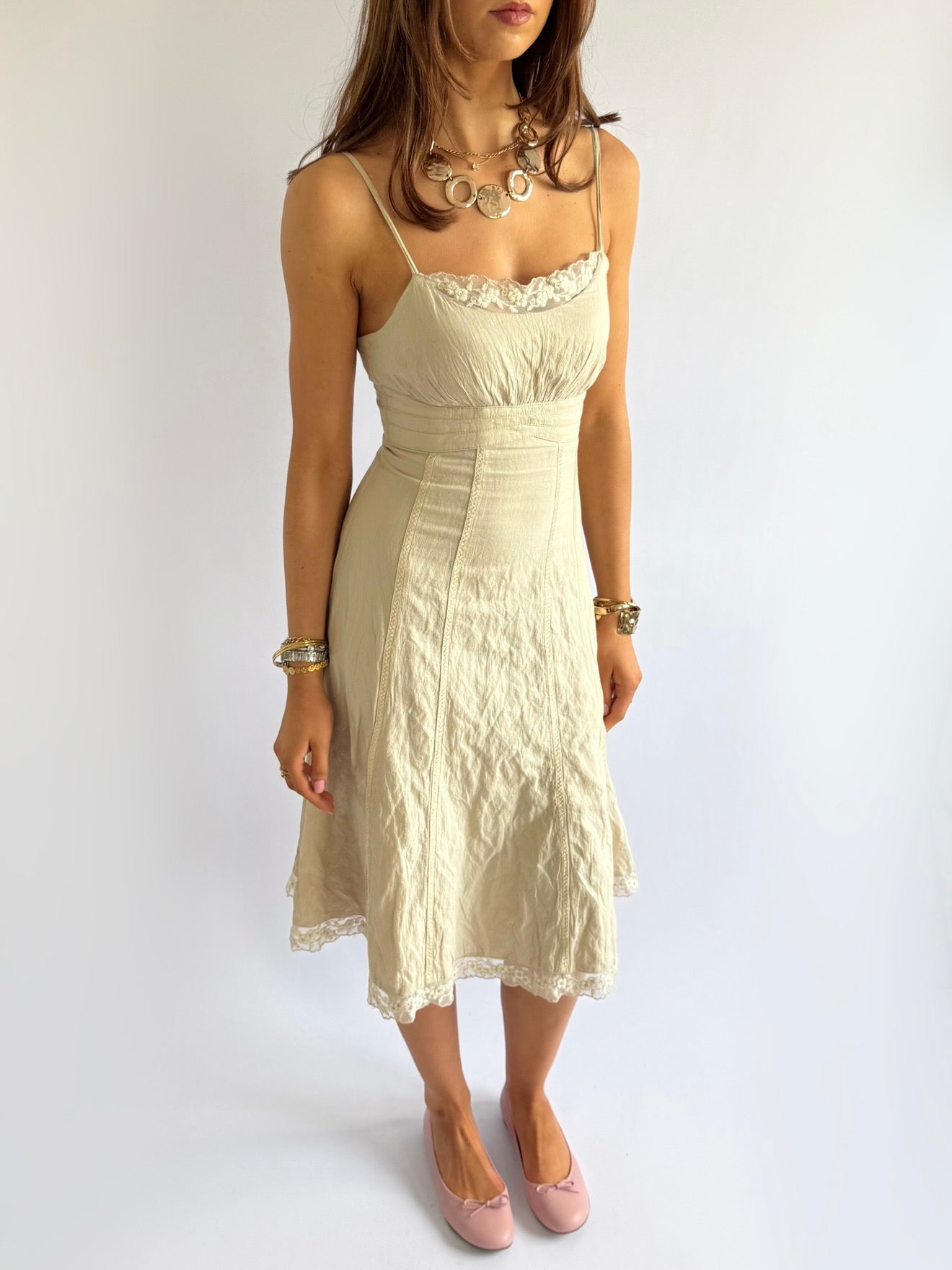 Cotton & Lace Midi Dress - Size S
