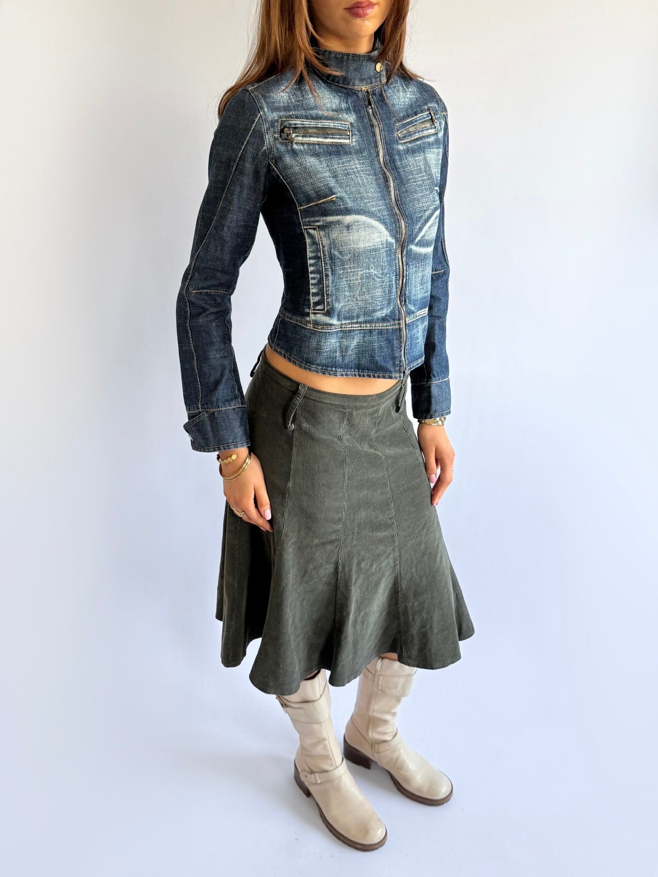 Denim Double Zip Jacket - Size XS