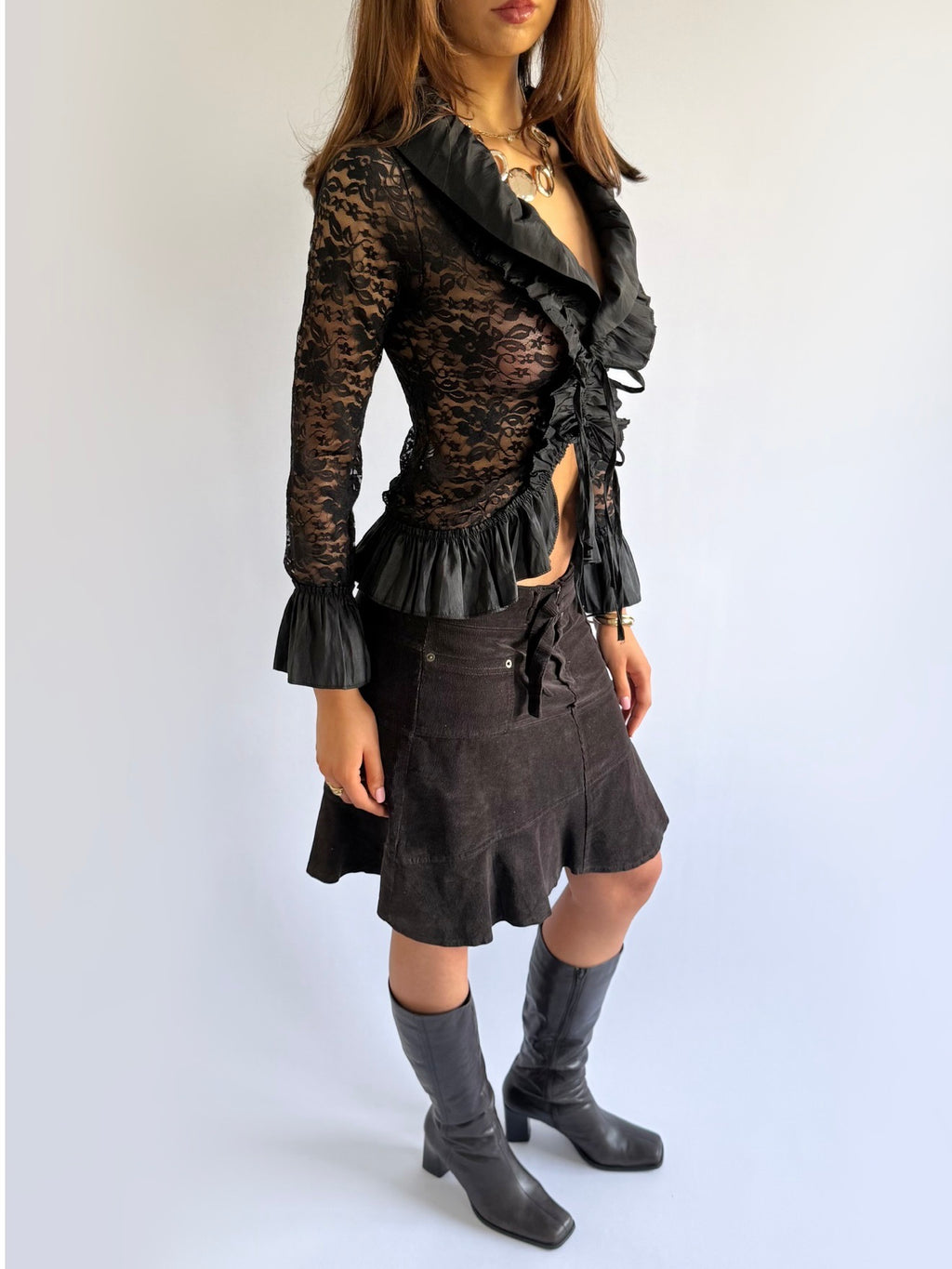 Corduroy Buckle Midi Skirt - Size L