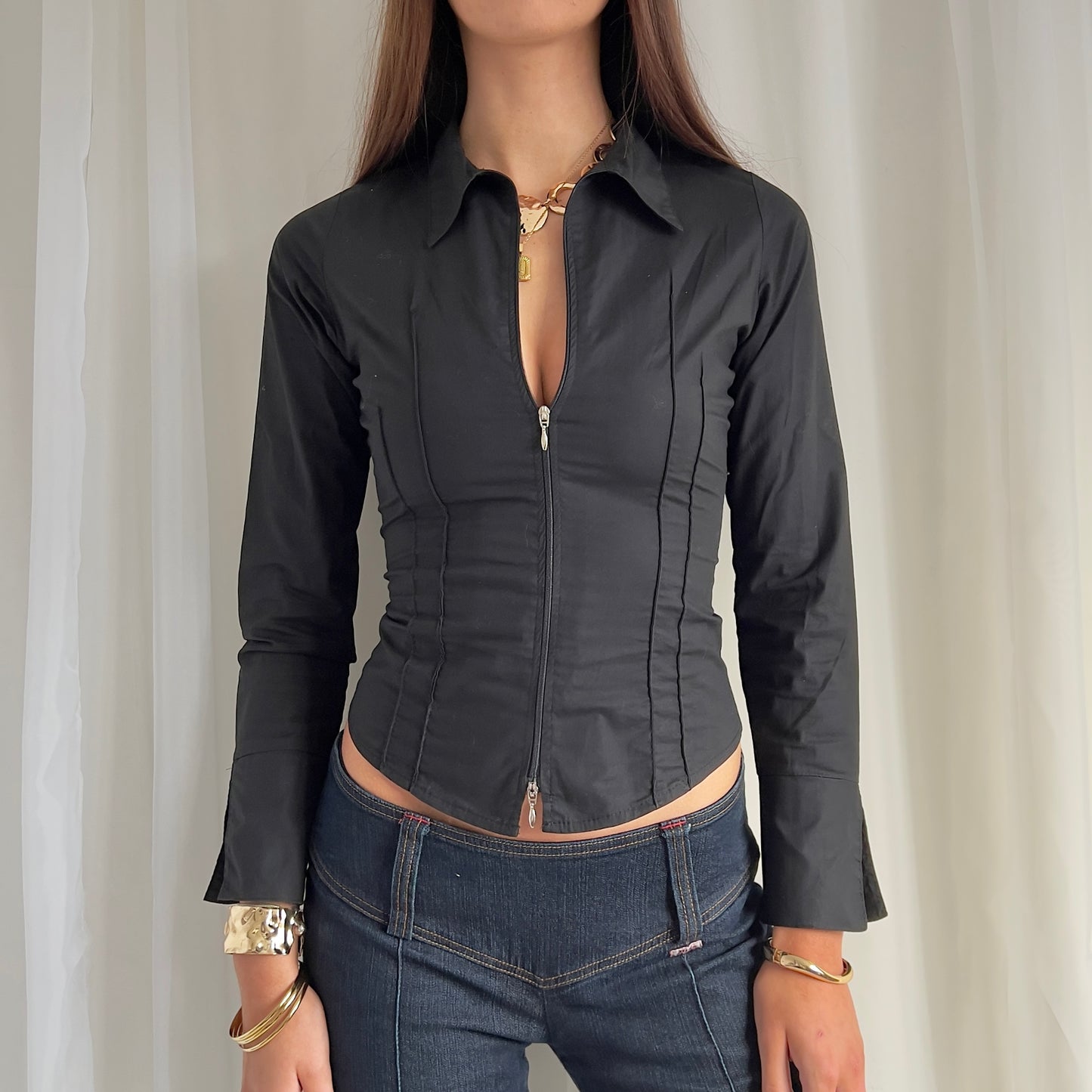 90s Double Zip Up Shirt Jacket - Size S