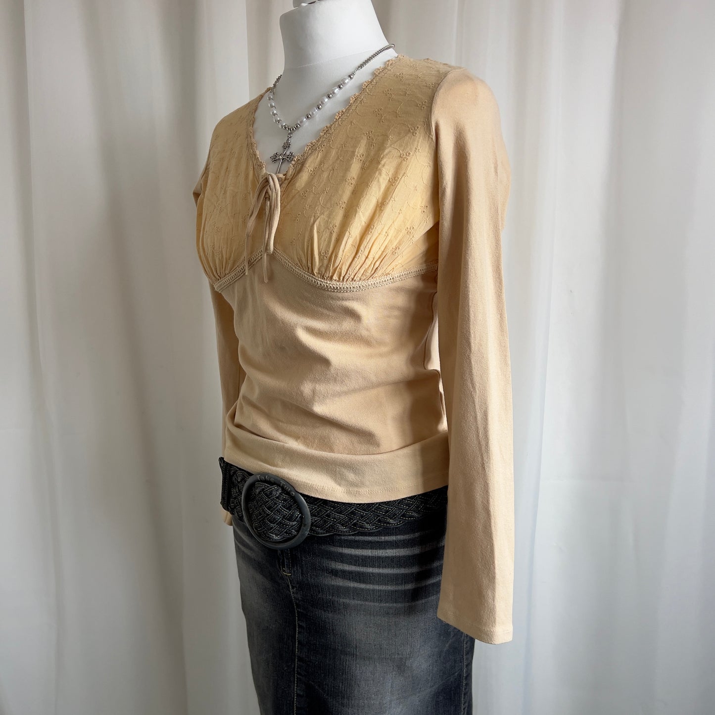 90s Broderie Lace Up Long Sleeve - Size L