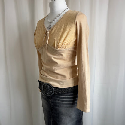 90s Broderie Lace Up Long Sleeve - Size L