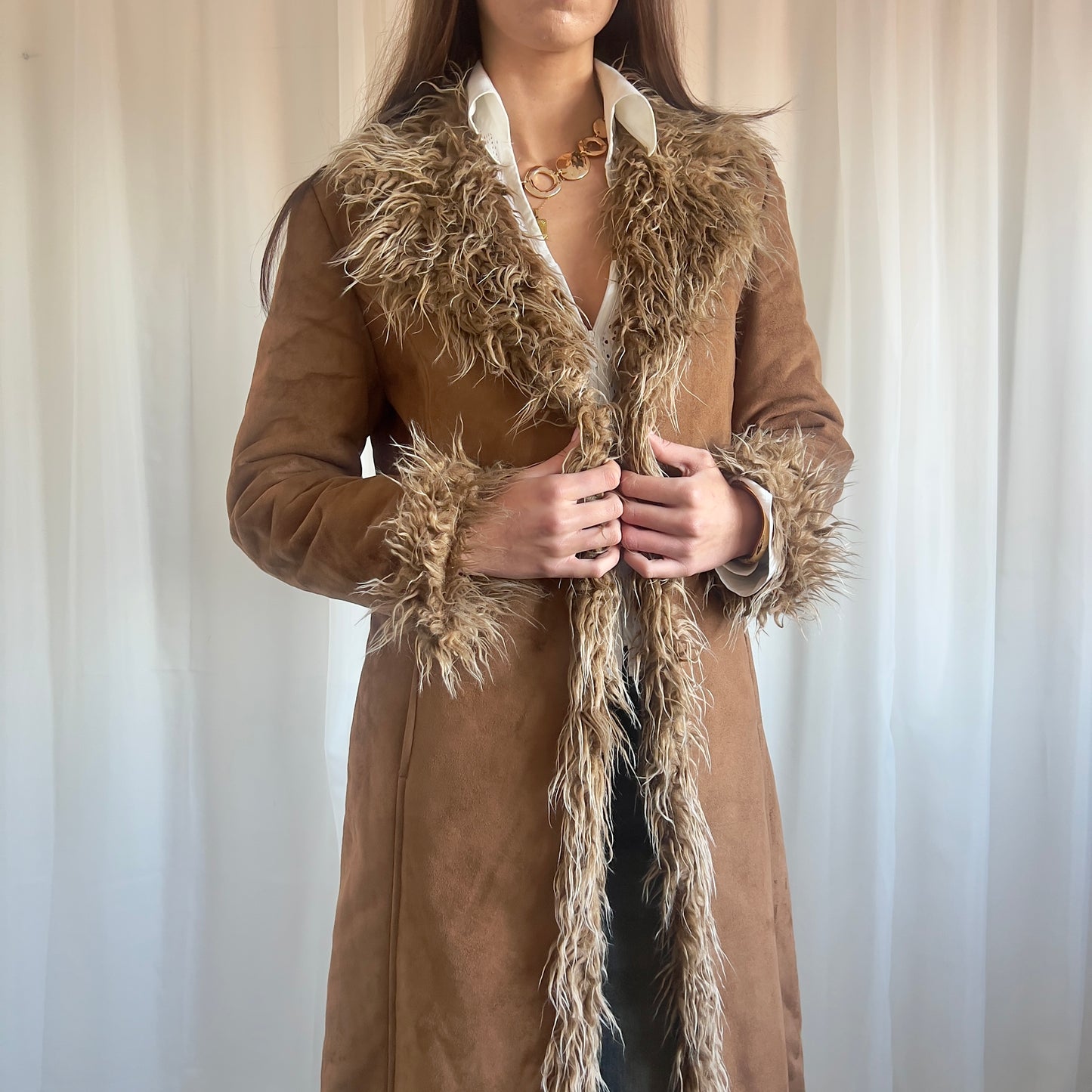 90s Faux Fur Afghan Jacket - Size L