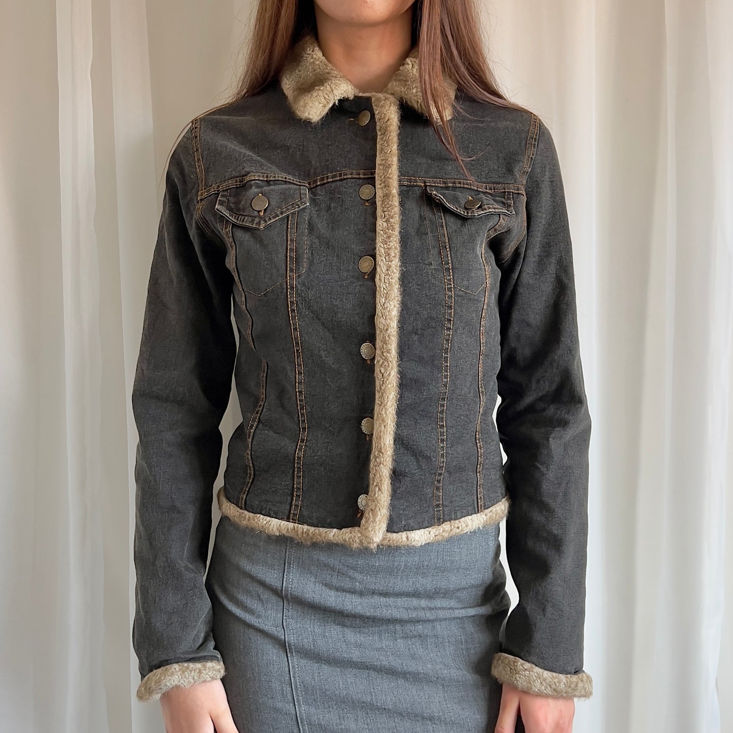 90s Denim & Faux Fur Button Up Jacket - Size M