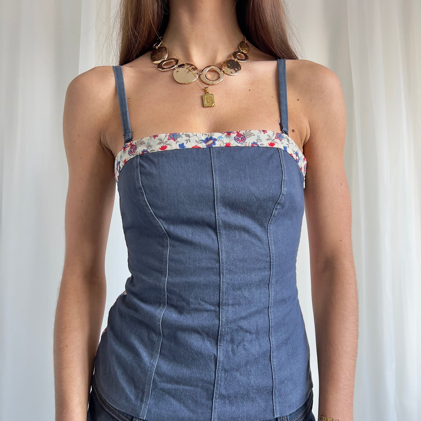 90s Denim Floral Cami - Size S