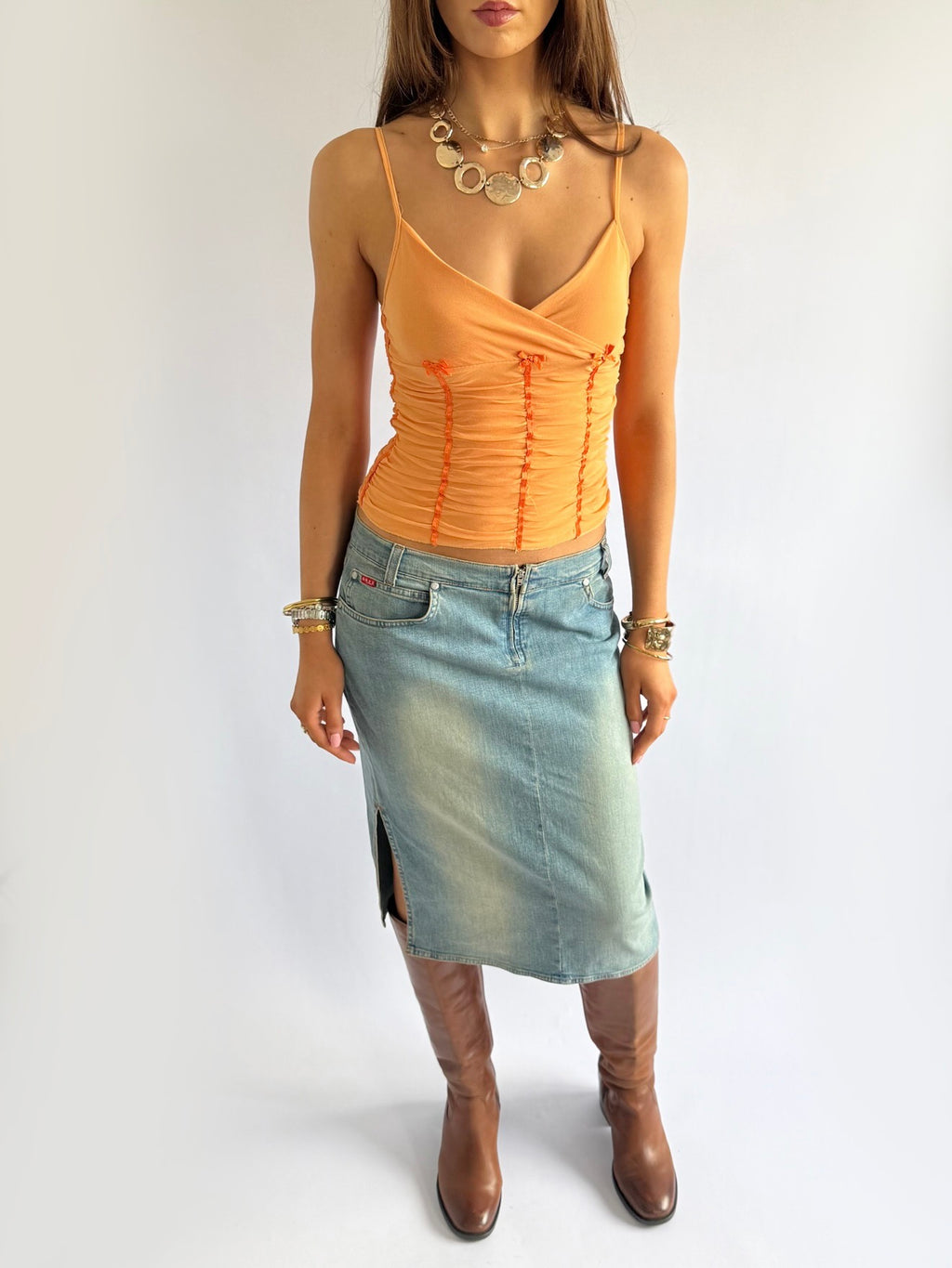 Ruched Mesh Bow Cami - Size XS