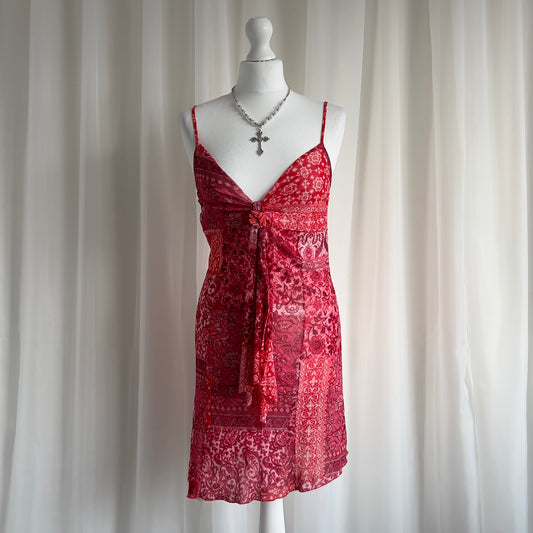 00s Mesh Paisley Mini Dress - Size M