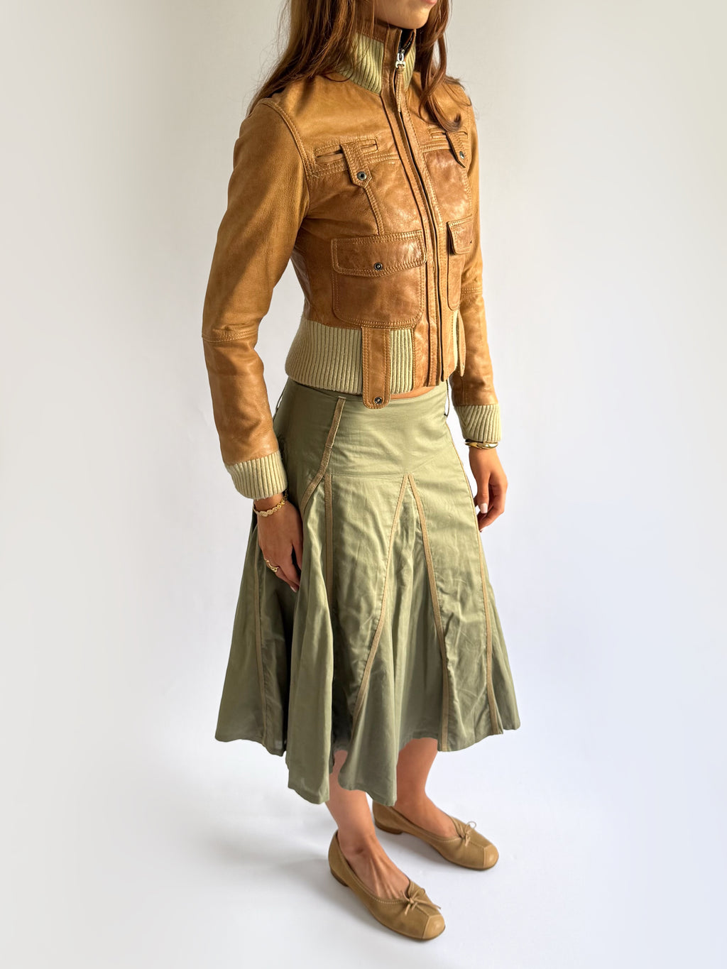 Genuine Leather Zip Jacket - Size M