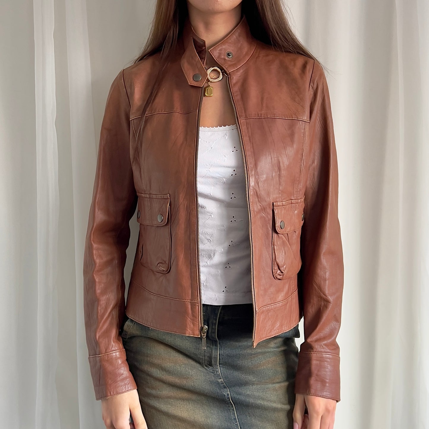 90s Genuine Leather Zip Jacket - Size L