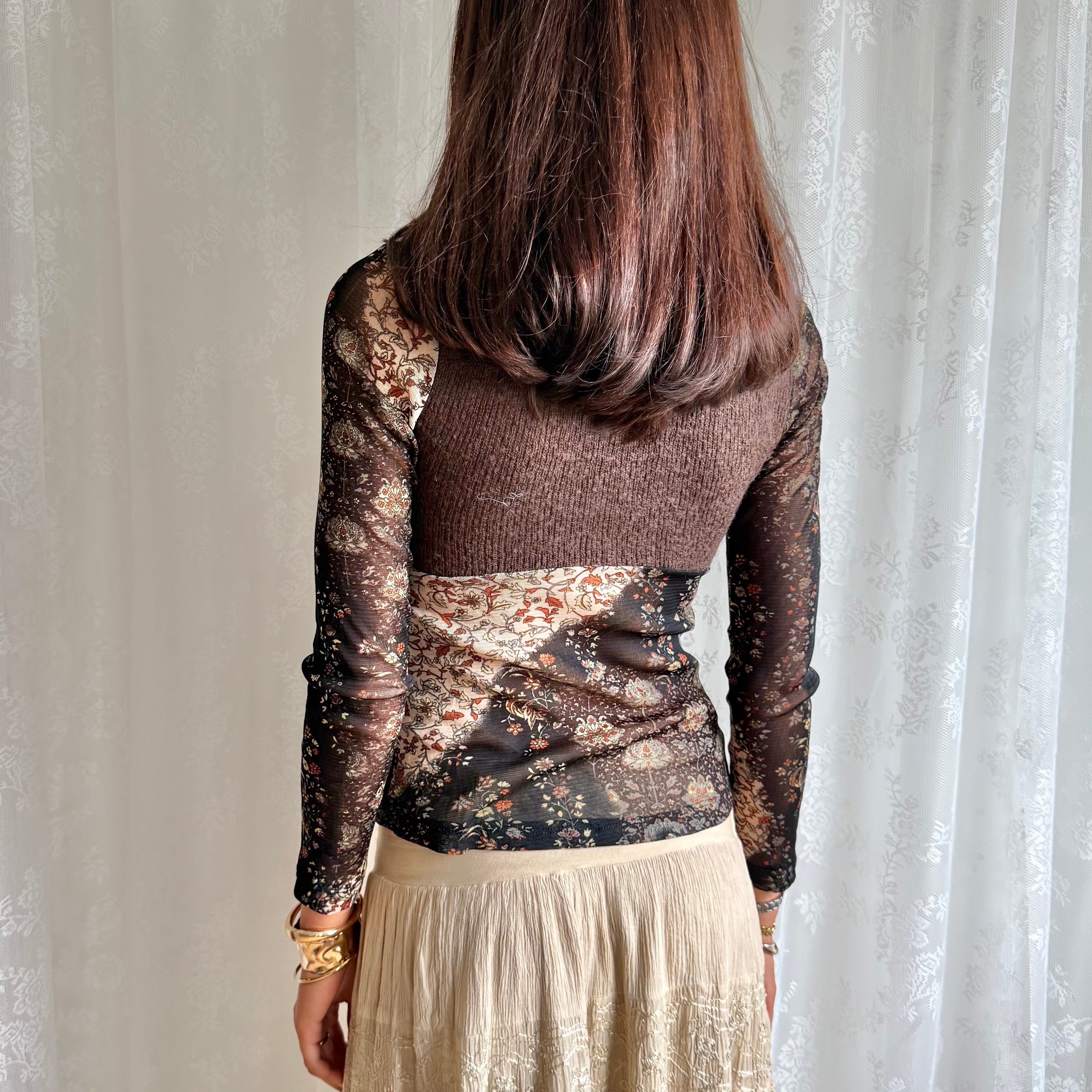 Knit & Mesh Long Sleeve Top - Size S