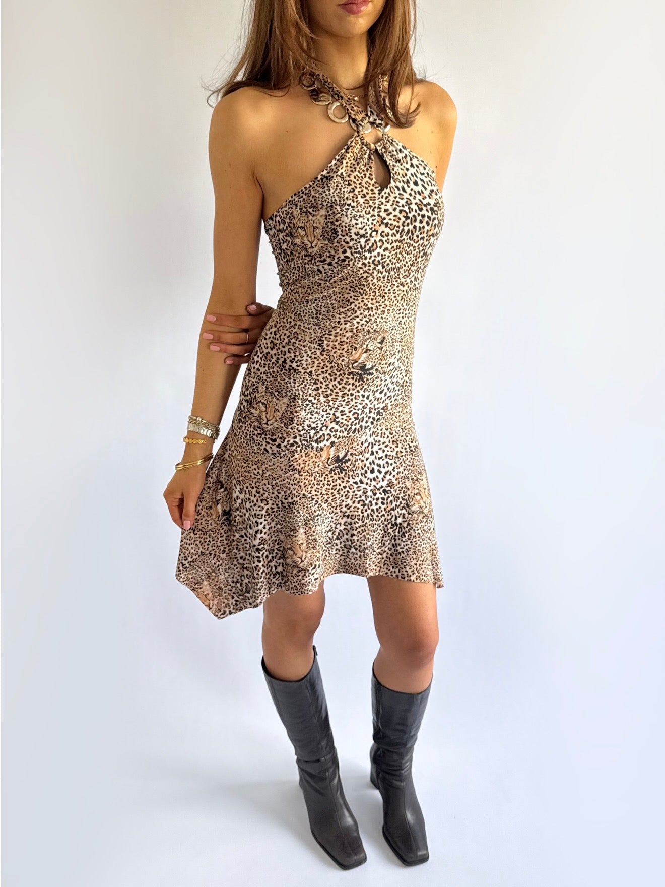 Asymmetric Halter Mini Dress - Size M