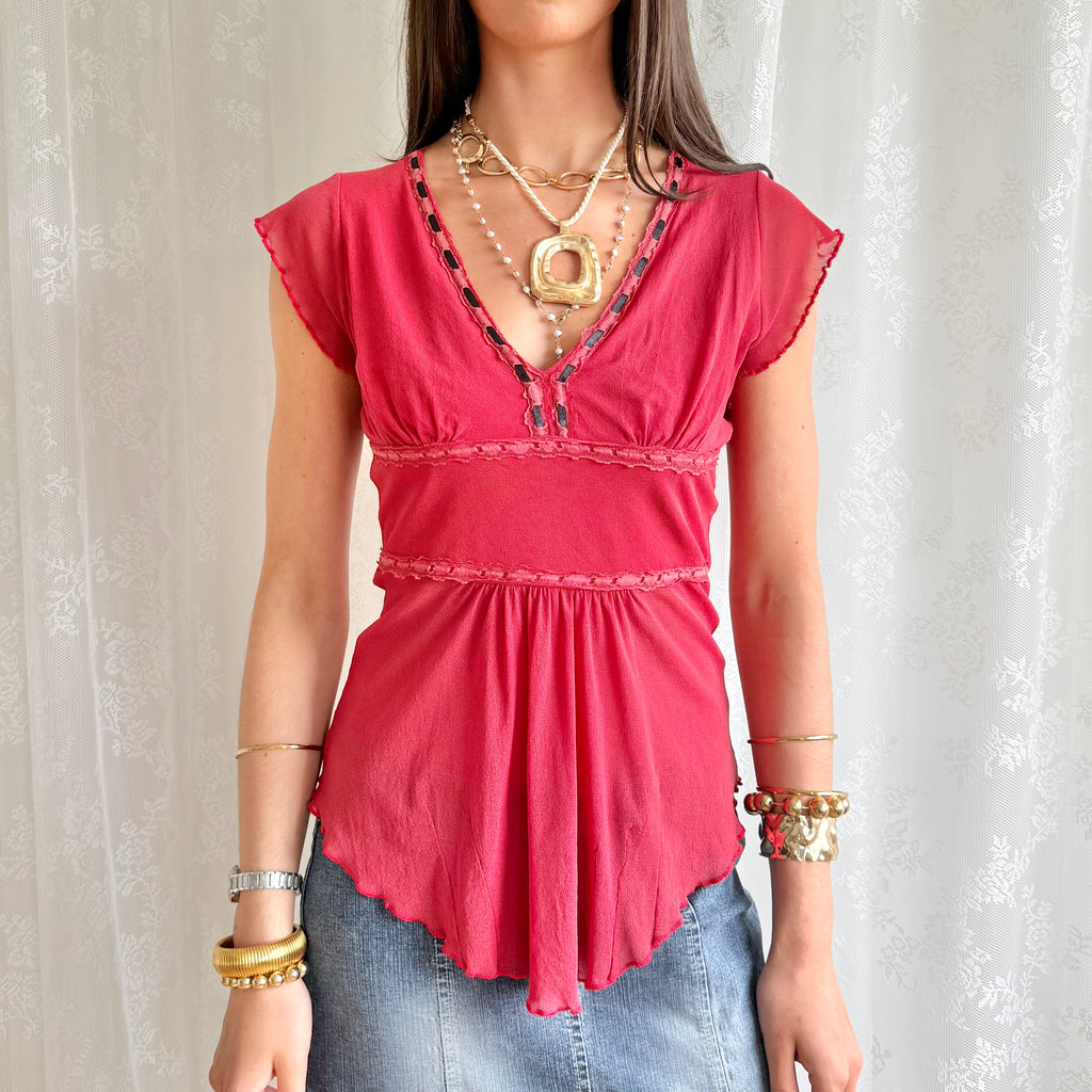 Mesh Asymmetric Crop Top - Size S