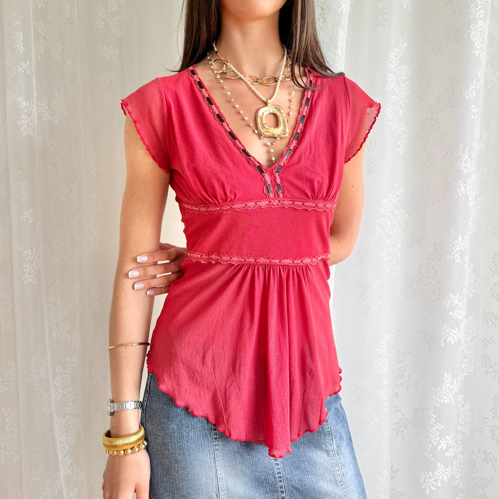 Mesh Asymmetric Crop Top - Size S