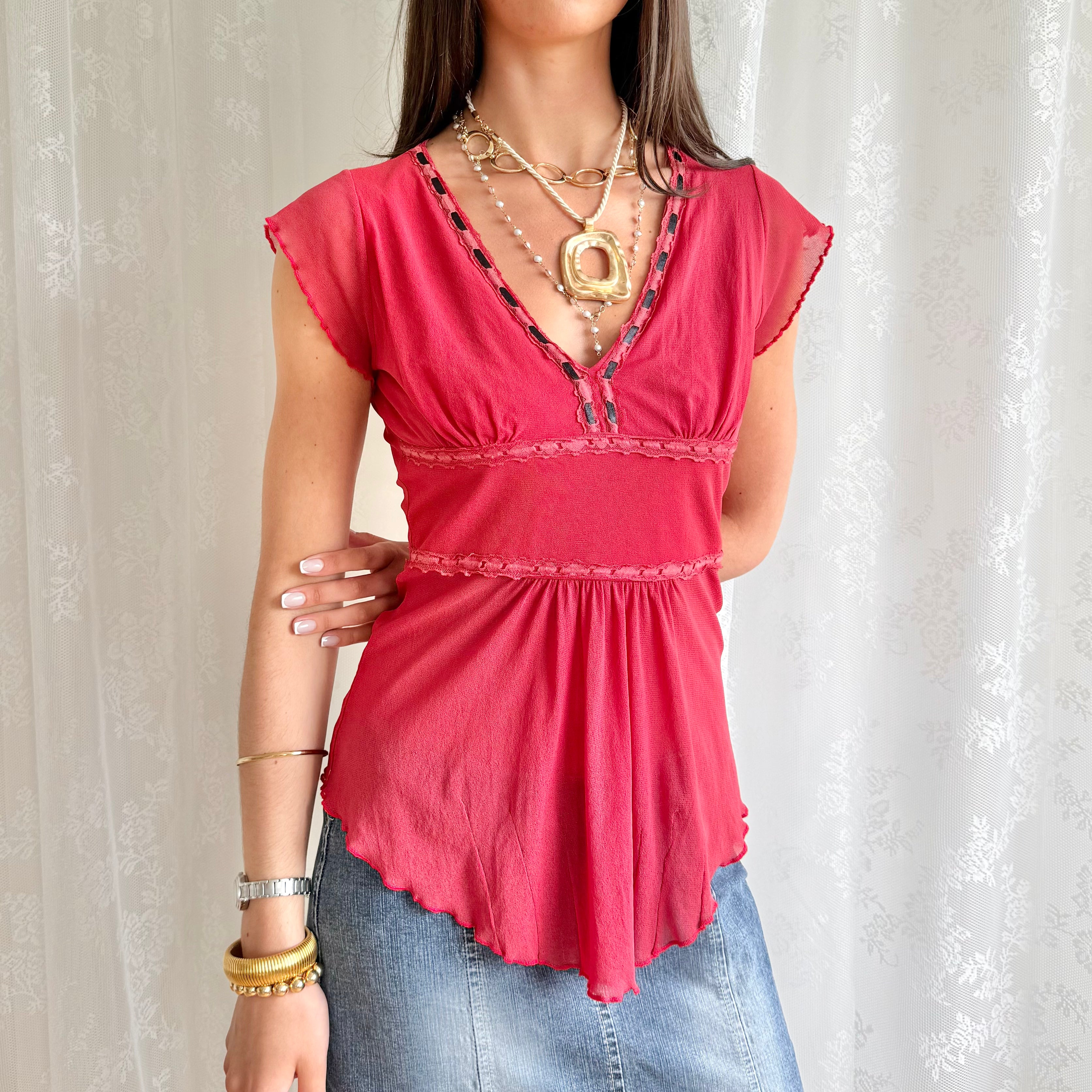 Mesh Asymmetric Crop Top - Size S