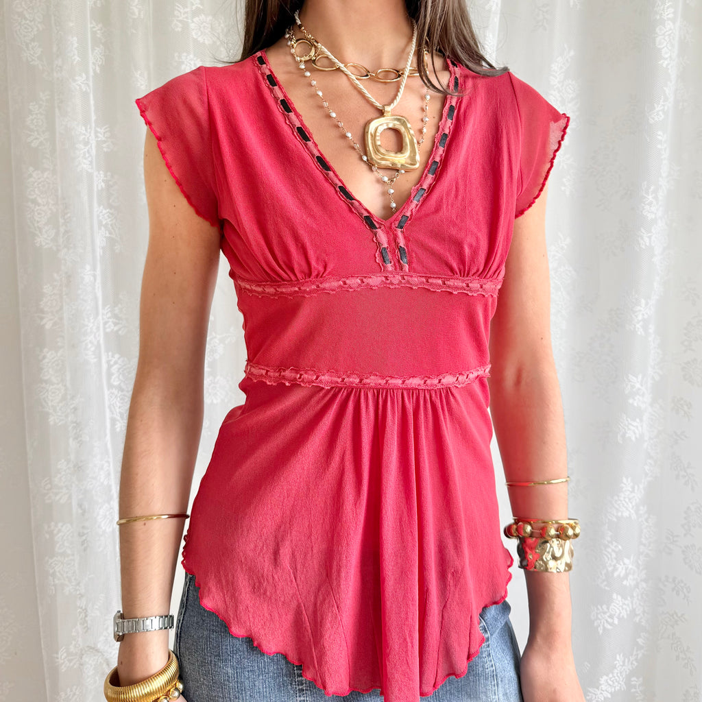 Mesh Asymmetric Crop Top - Size S