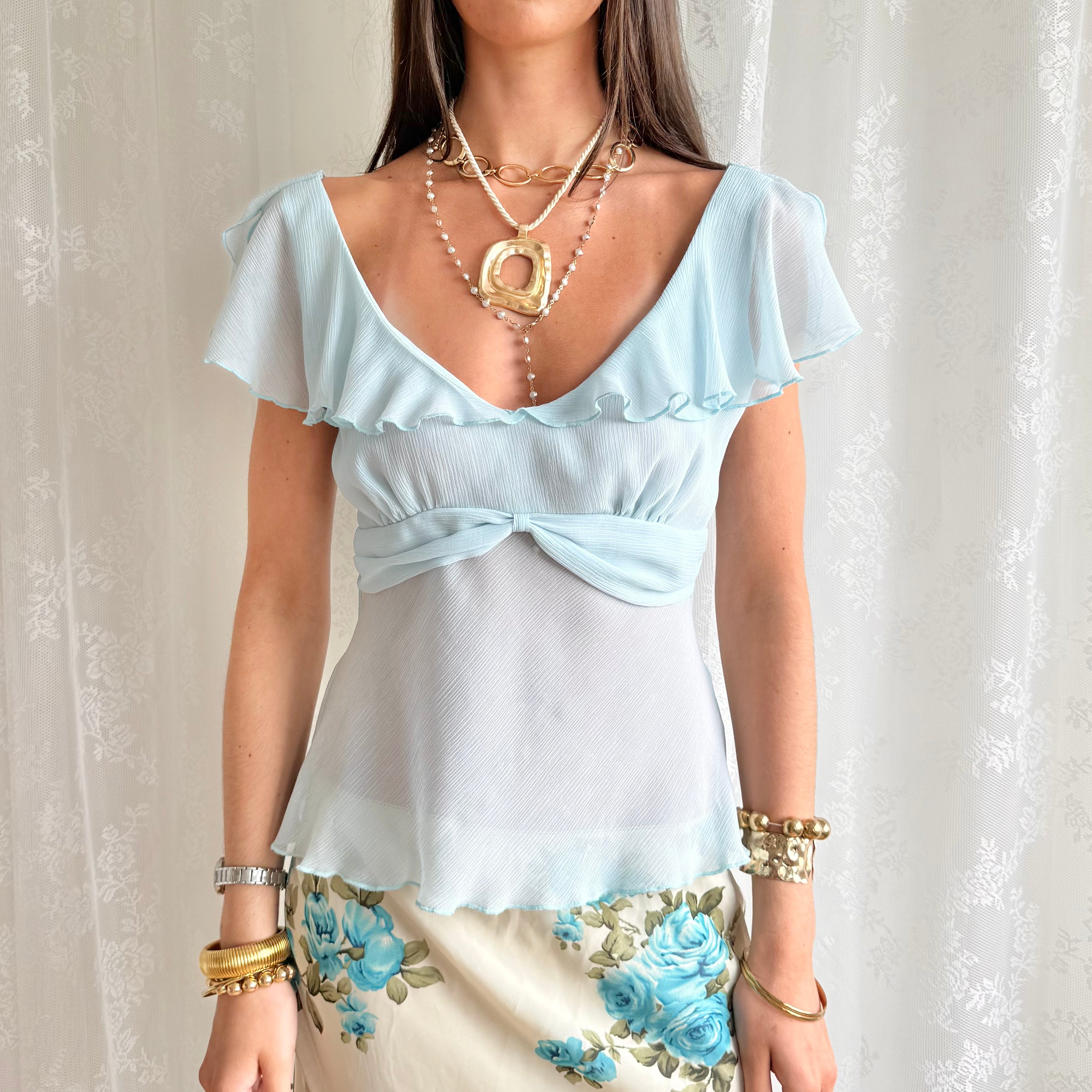 Sheer Ruffle Crop Top - Size M