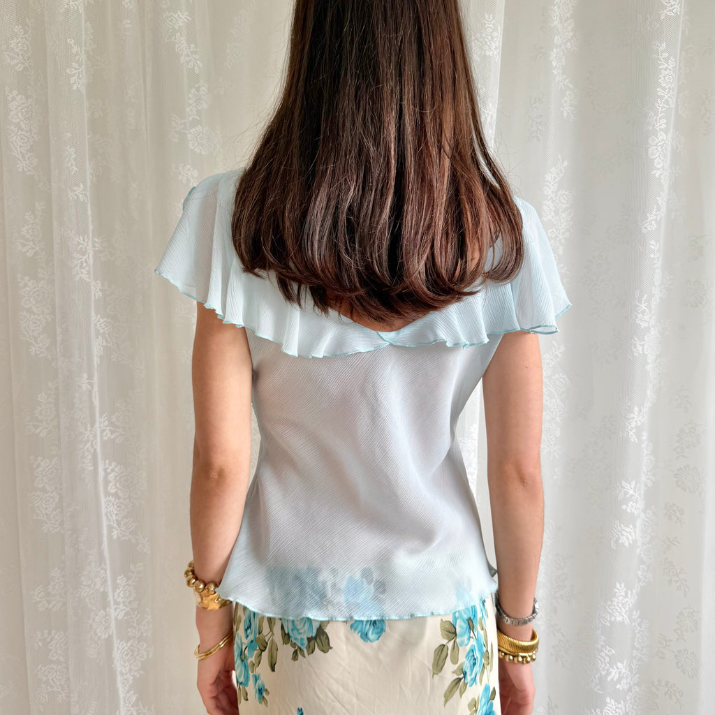 Sheer Ruffle Crop Top - Size M