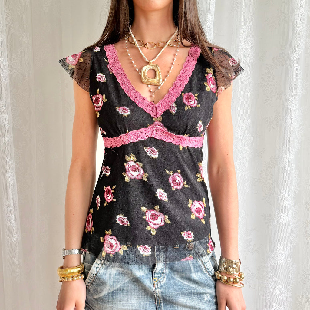 Floral Lace Crop Top - Size L