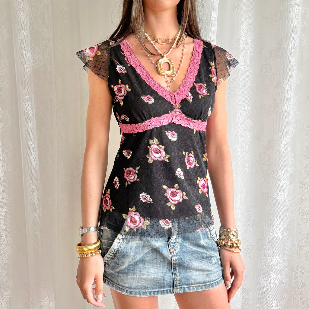 Floral Lace Crop Top - Size L
