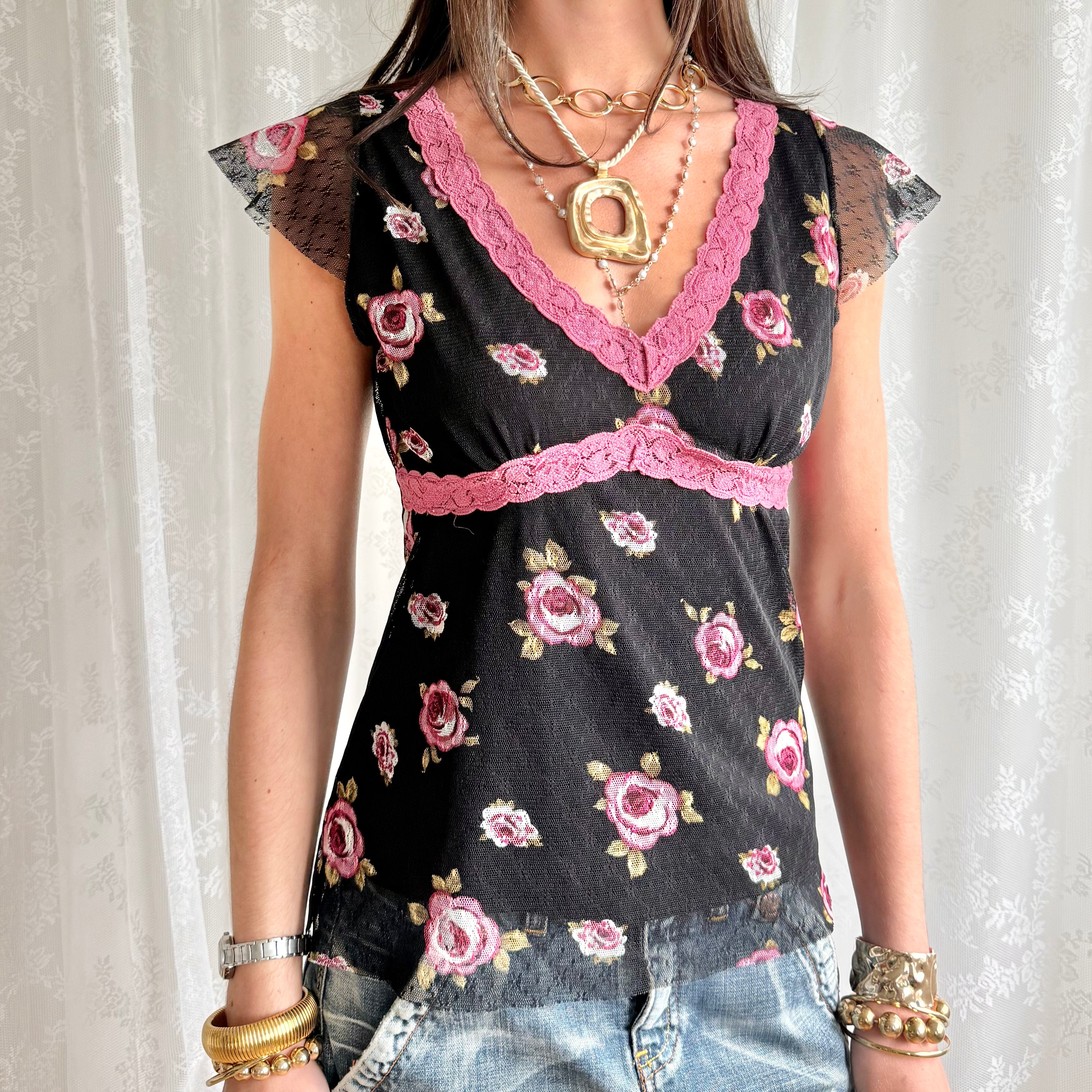 Floral Lace Crop Top - Size L