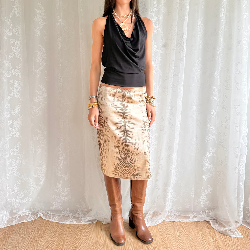 Tiger Print Satin Midi Skirt - Size M