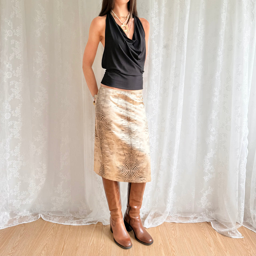 Tiger Print Satin Midi Skirt - Size M