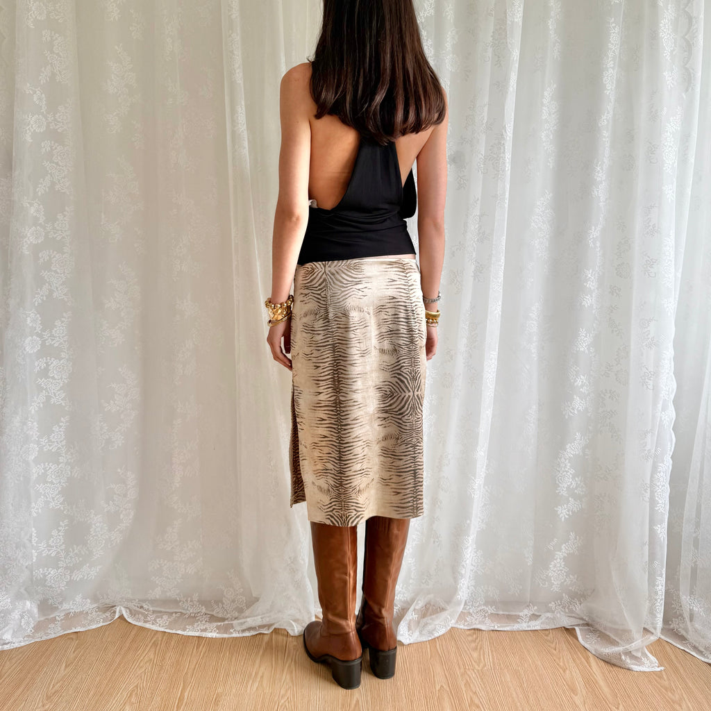 Tiger Print Satin Midi Skirt - Size M