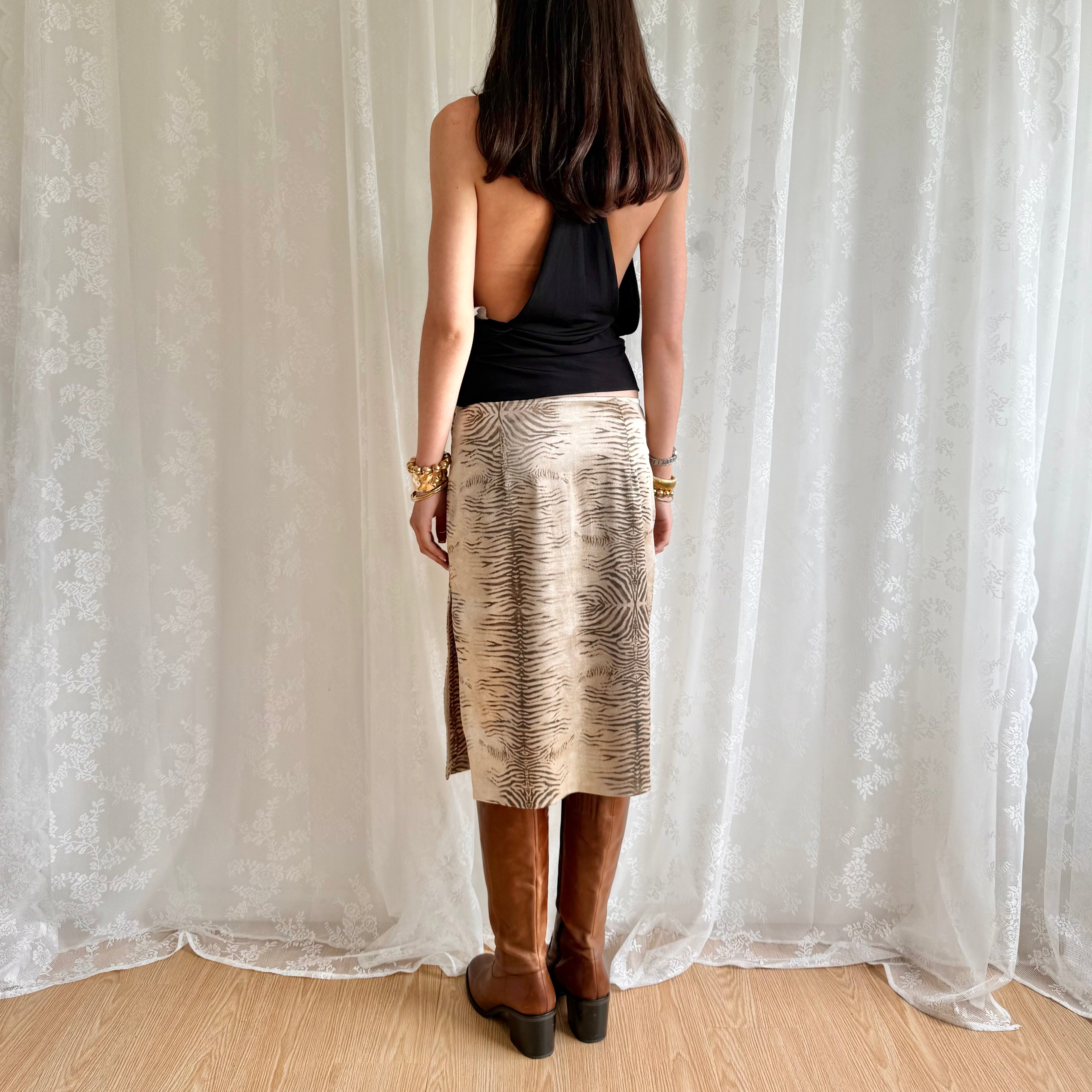 Tiger Print Satin Midi Skirt - Size M
