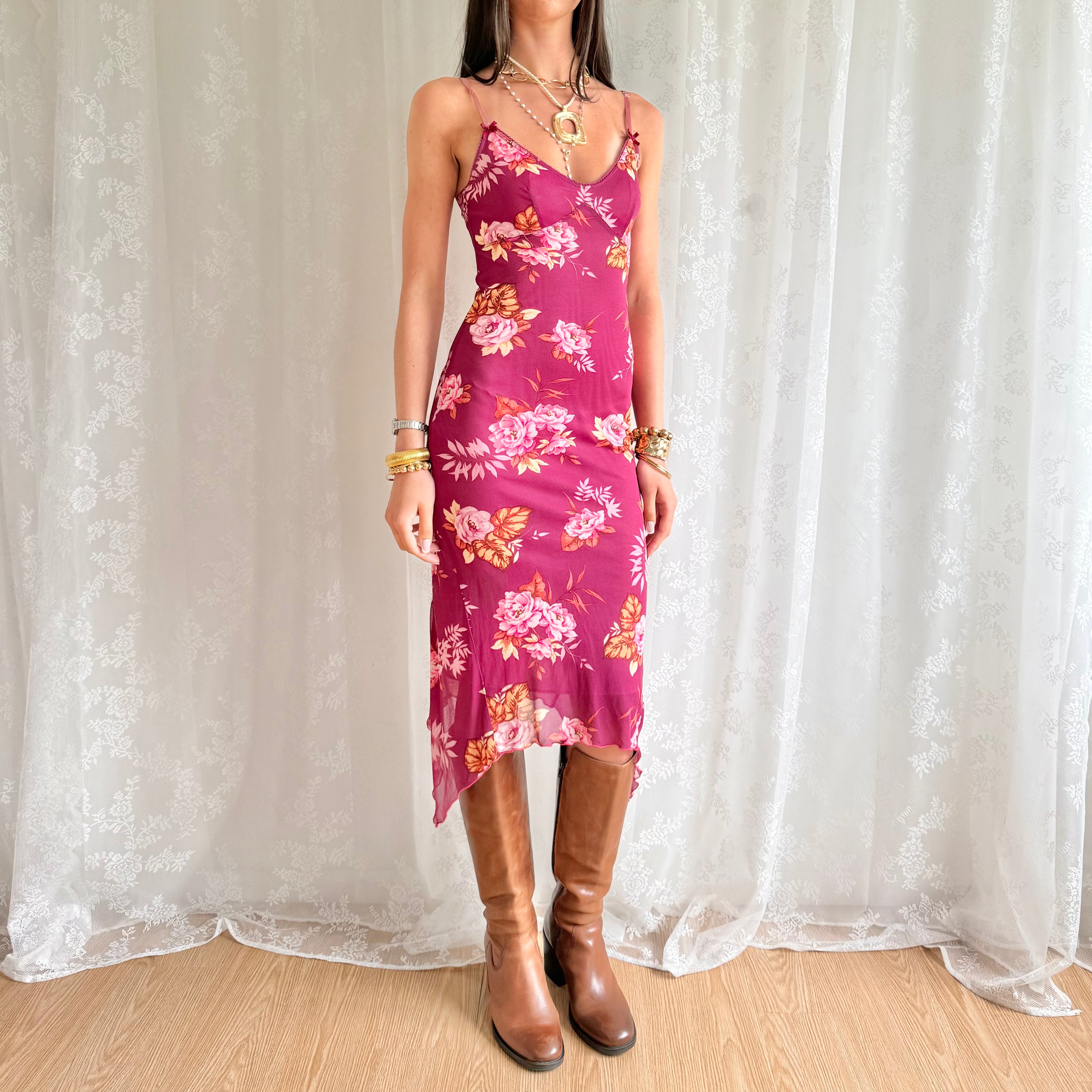 Kookai Floral Asymmetric Midi Dress - Size S