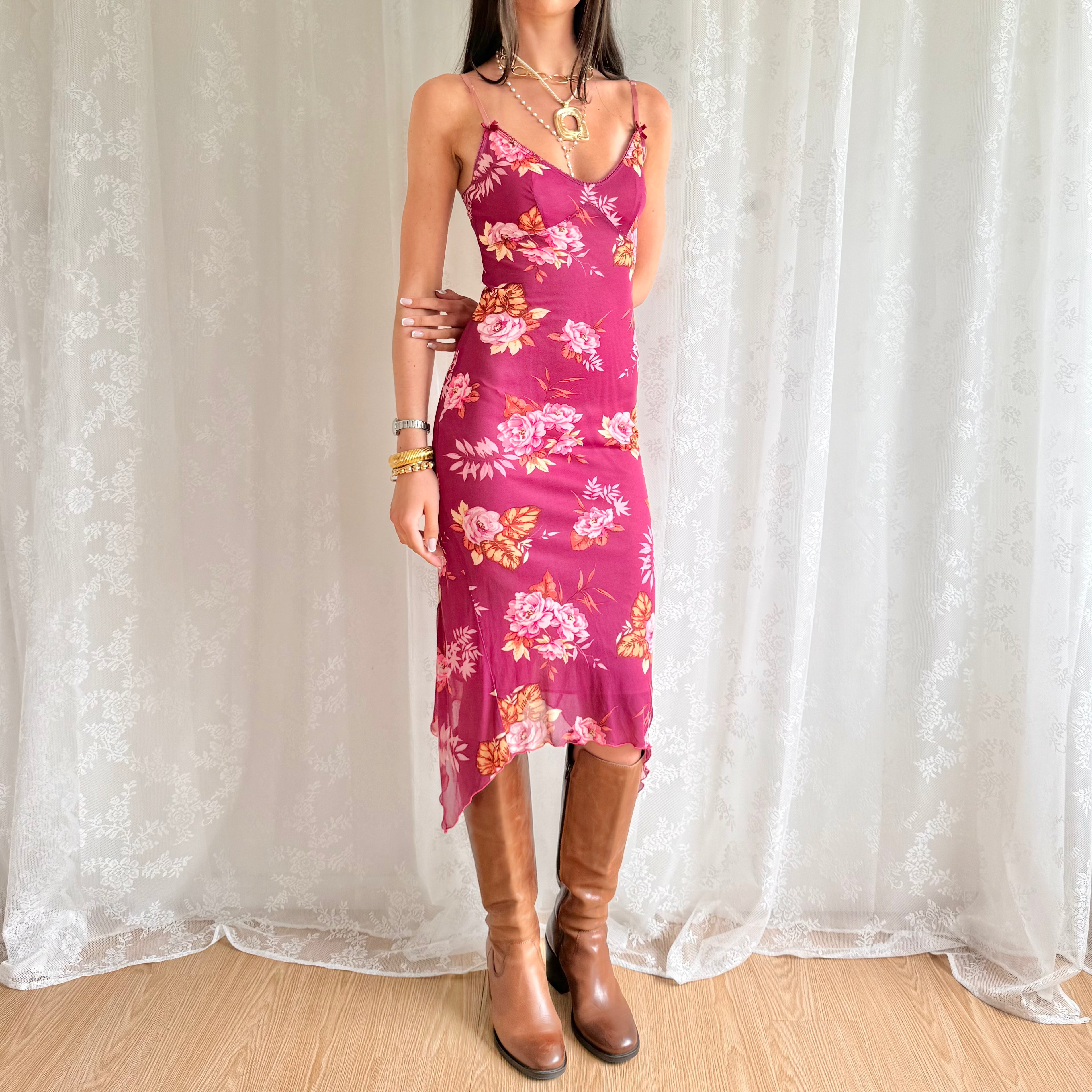 Kookai Floral Asymmetric Midi Dress - Size S