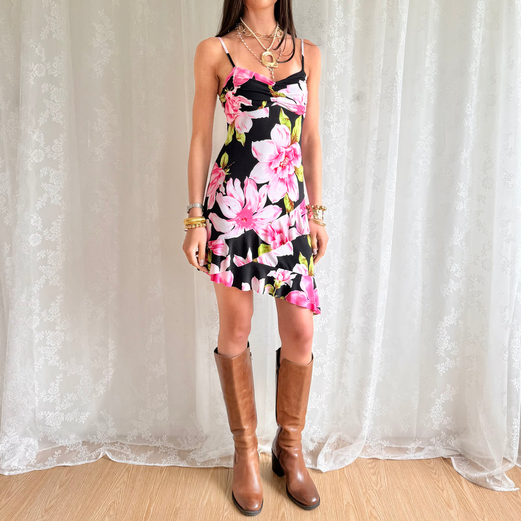 Floral Asymmetric Mini Dress - Size L