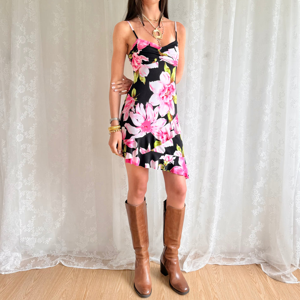Floral Asymmetric Mini Dress - Size L