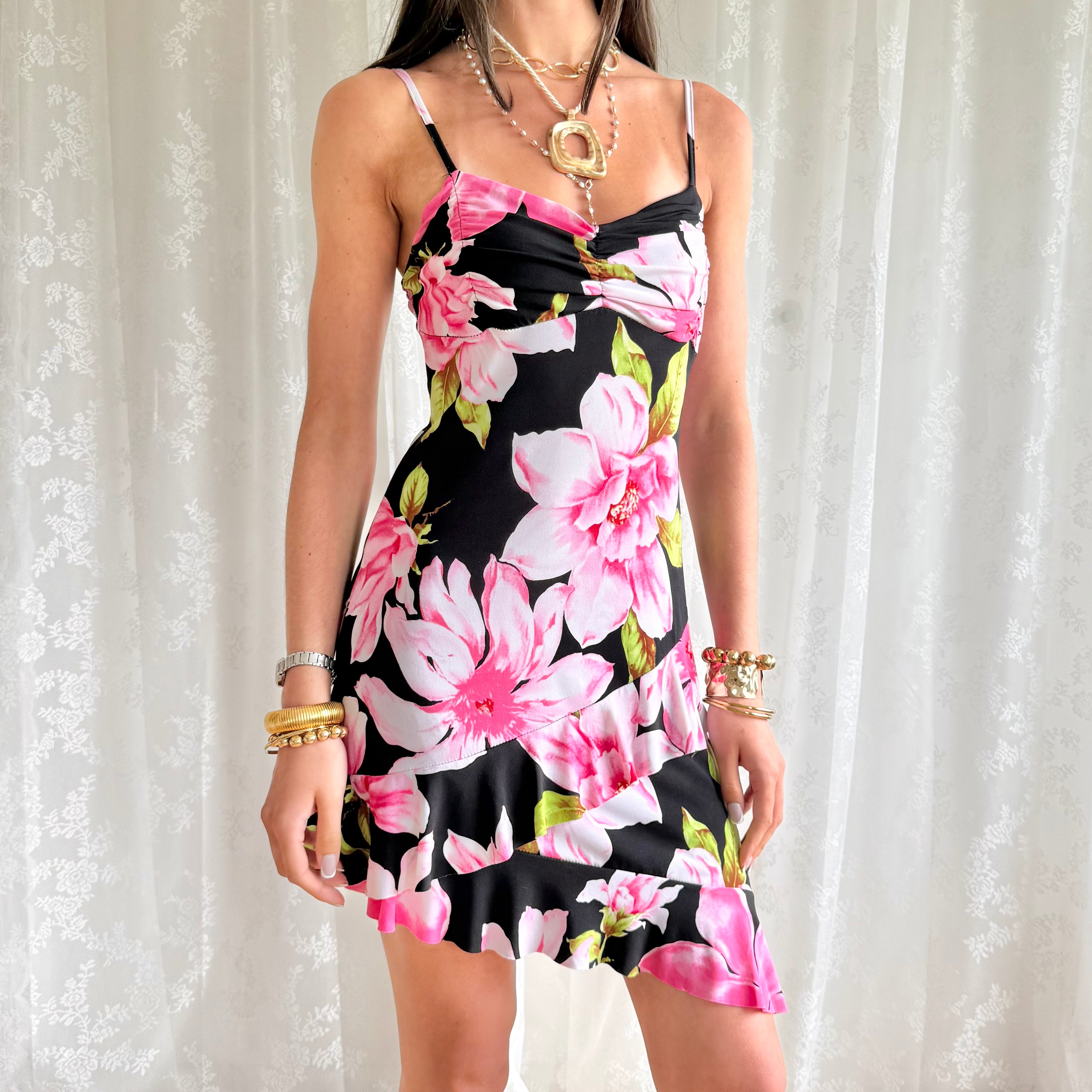 Floral Asymmetric Mini Dress - Size L