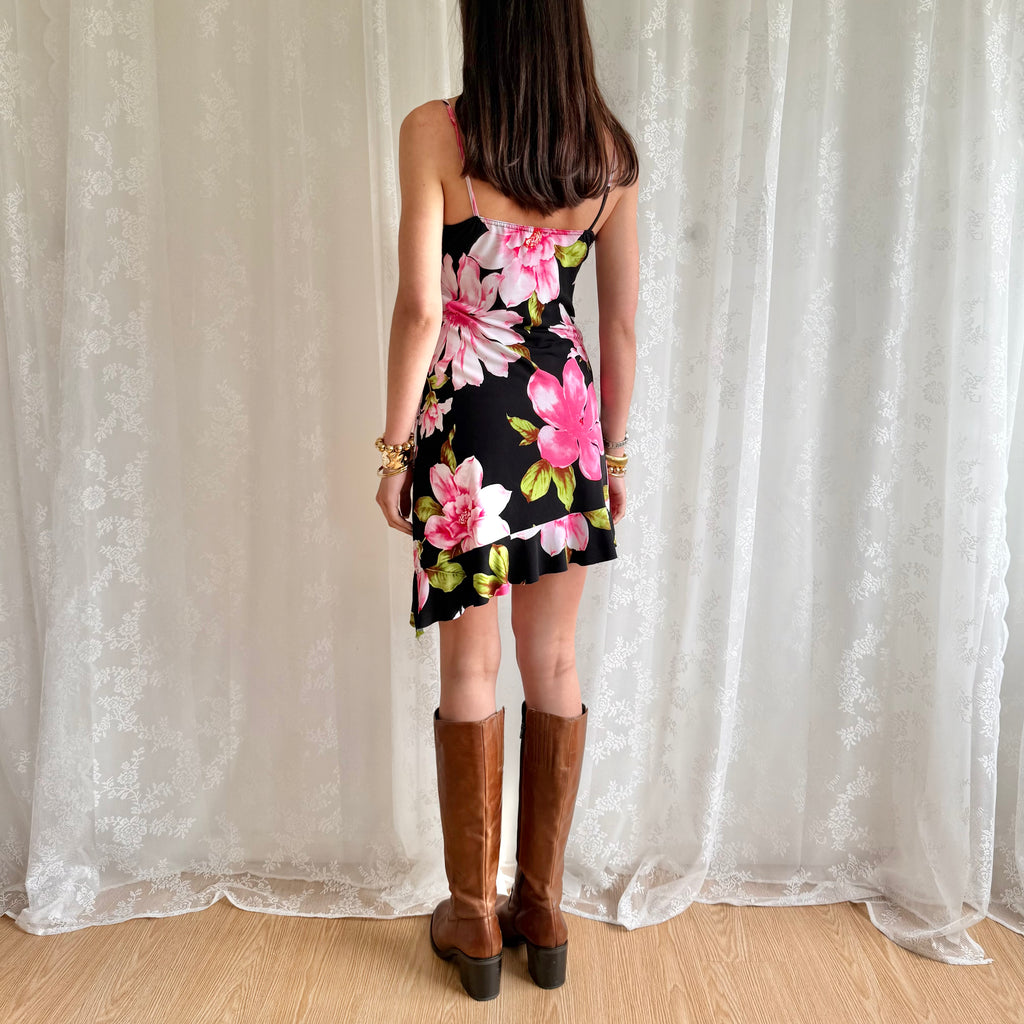 Floral Asymmetric Mini Dress - Size L