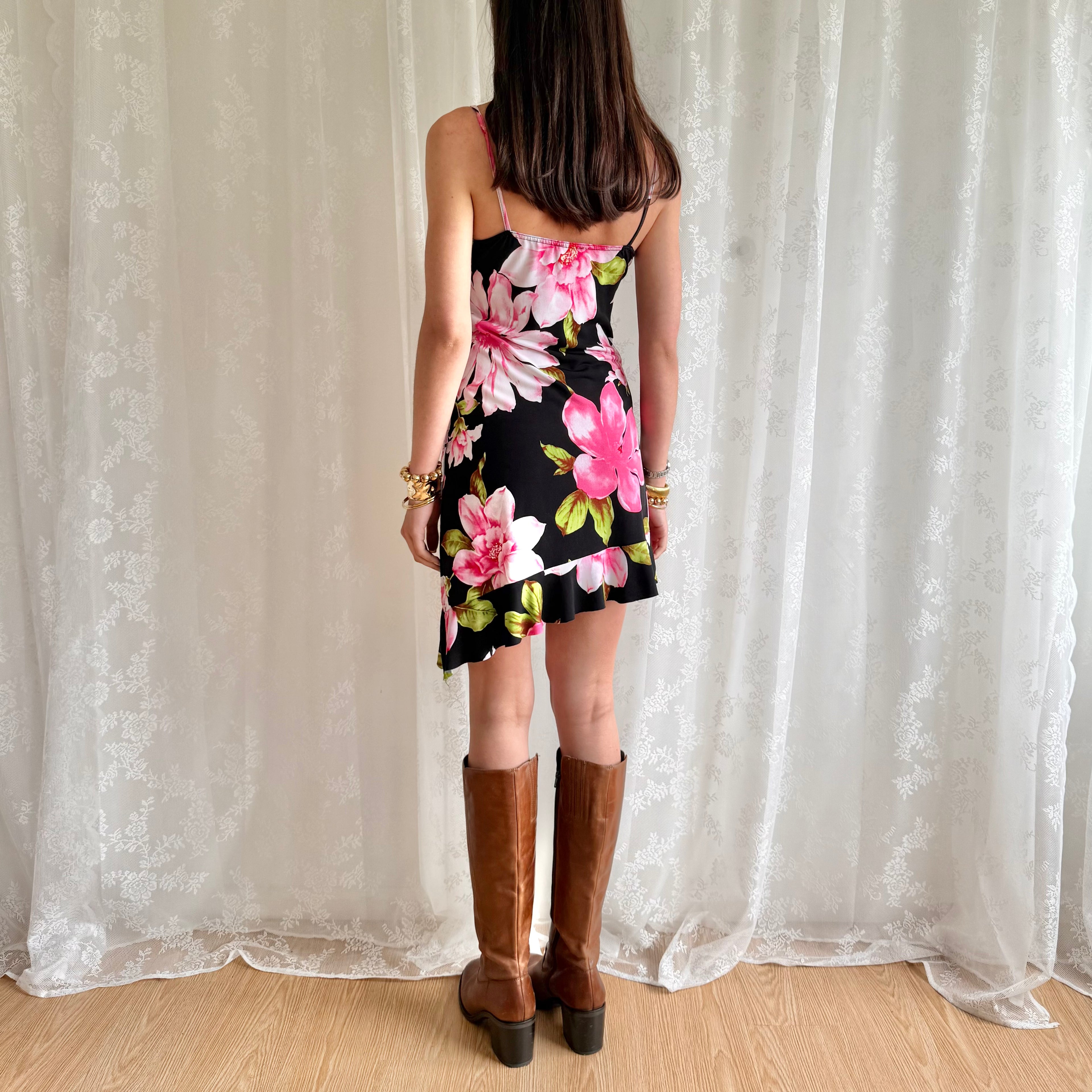 Floral Asymmetric Mini Dress - Size L