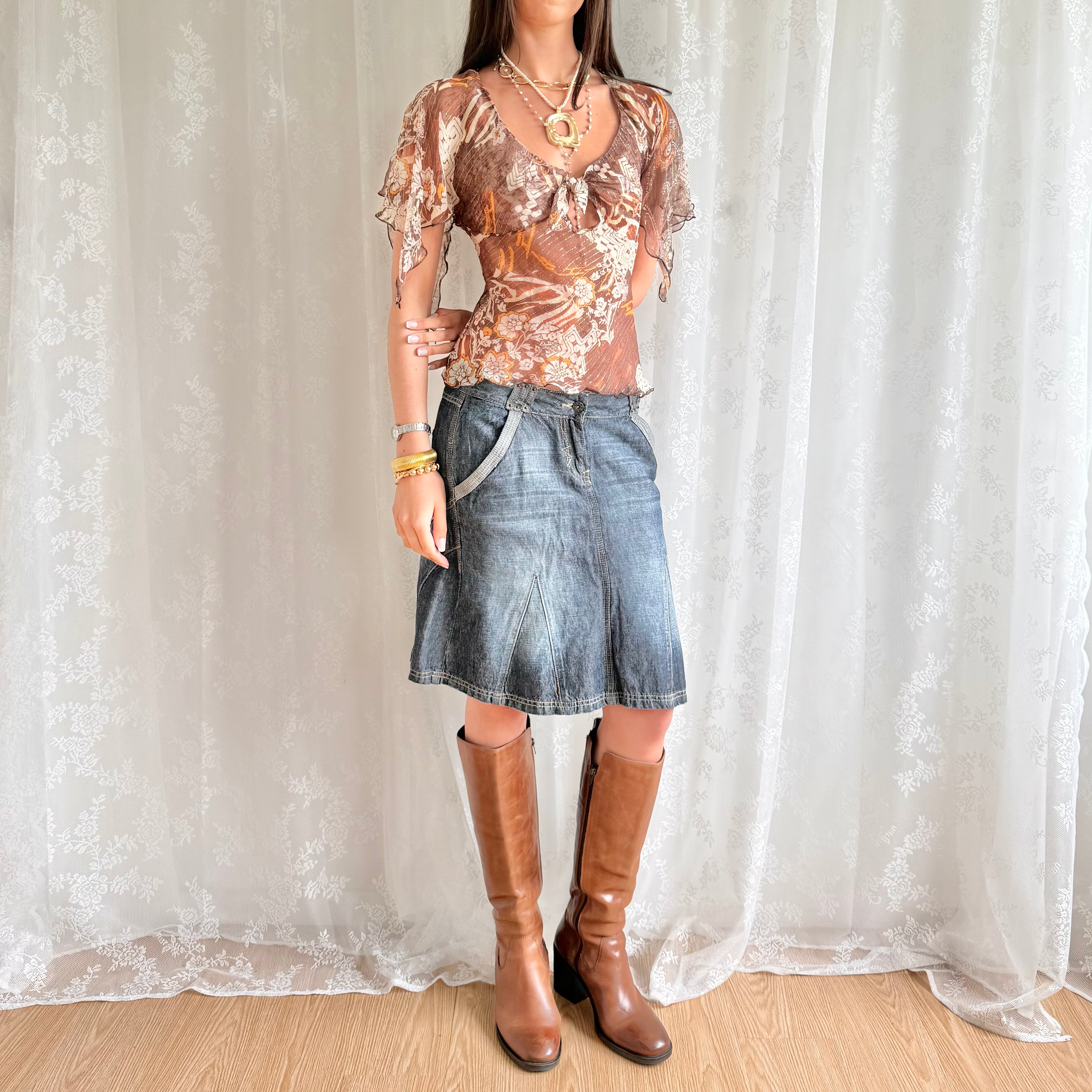 Denim Midi Skirt - Size M