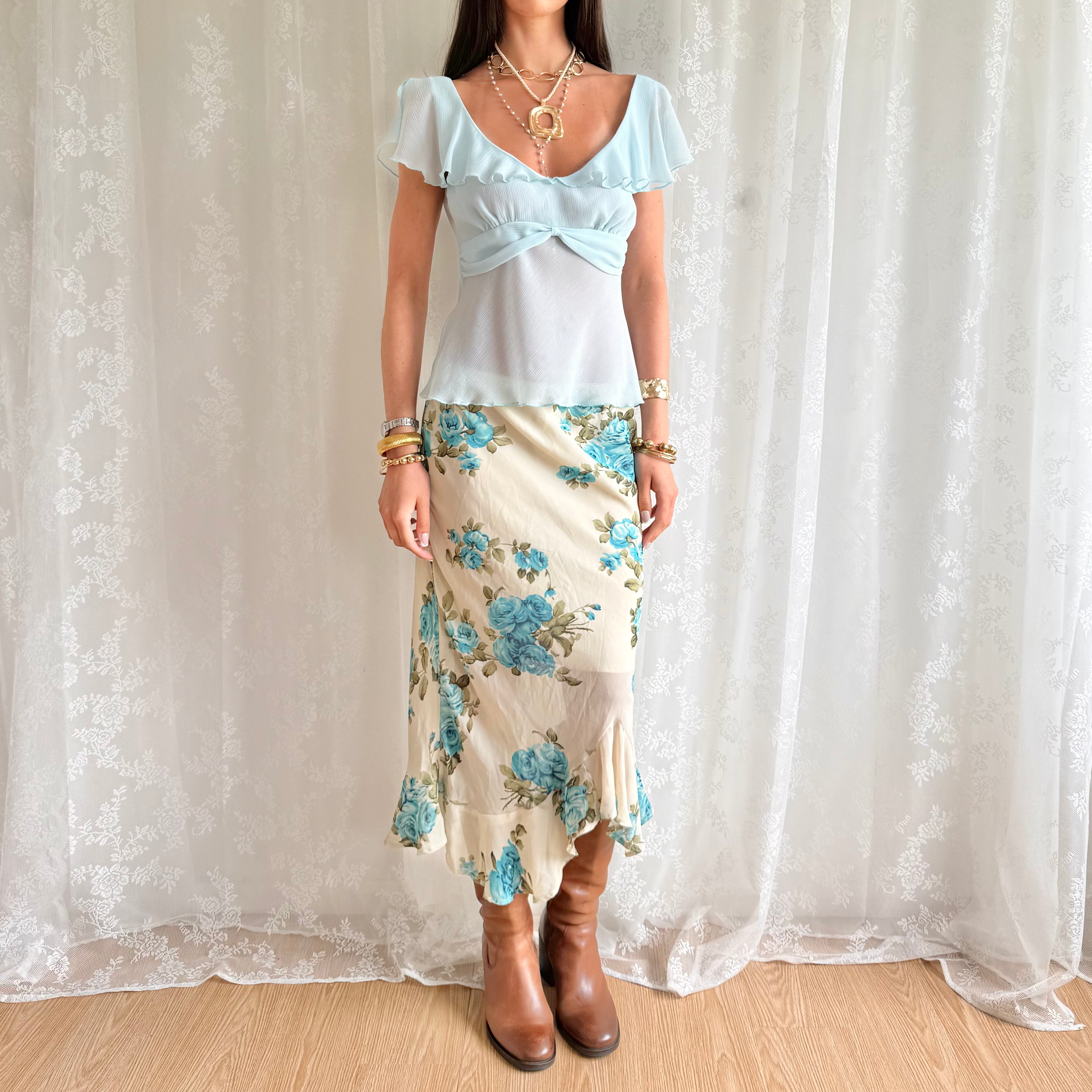 Floral Asymmetric Midi Skirt - Size M