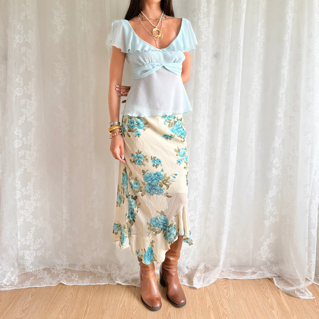 Floral Asymmetric Midi Skirt - Size M