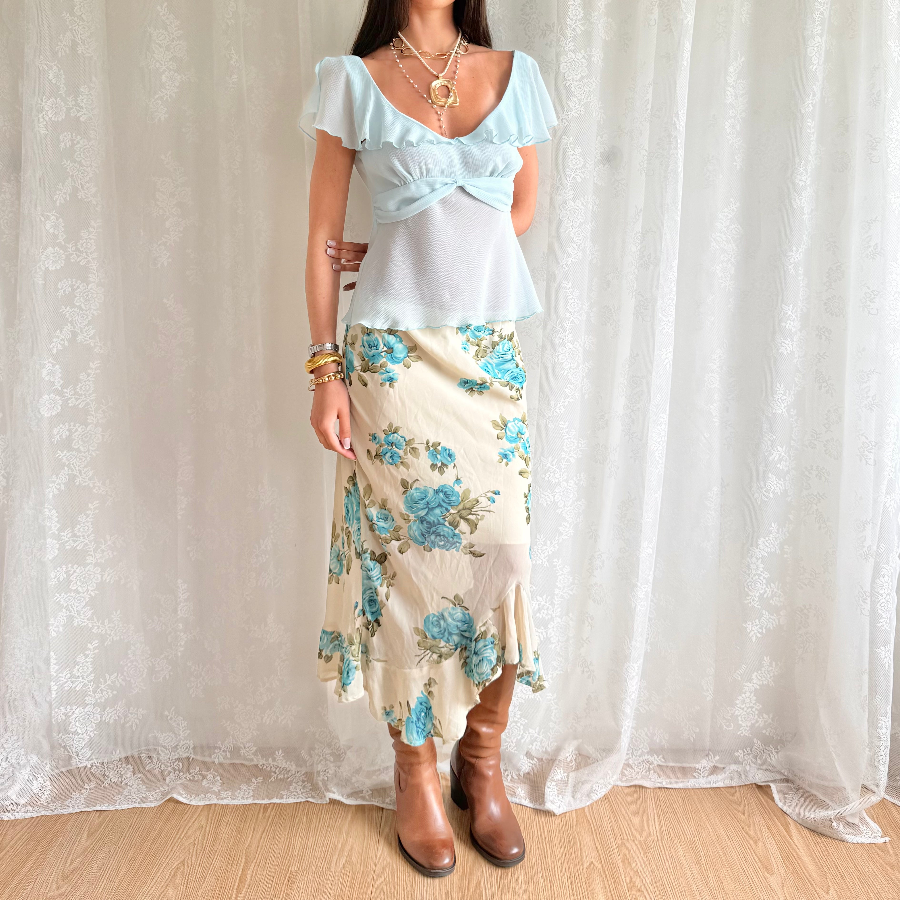 Floral Asymmetric Midi Skirt - Size M