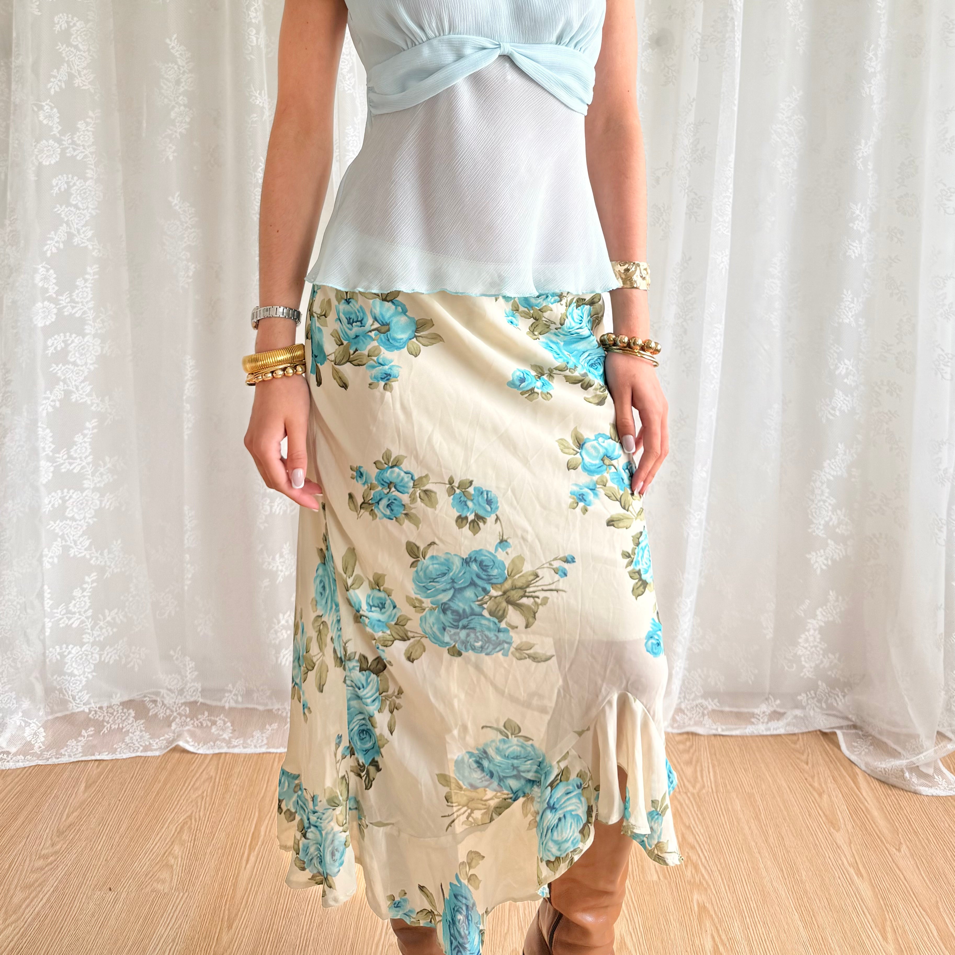 Floral Asymmetric Midi Skirt - Size M