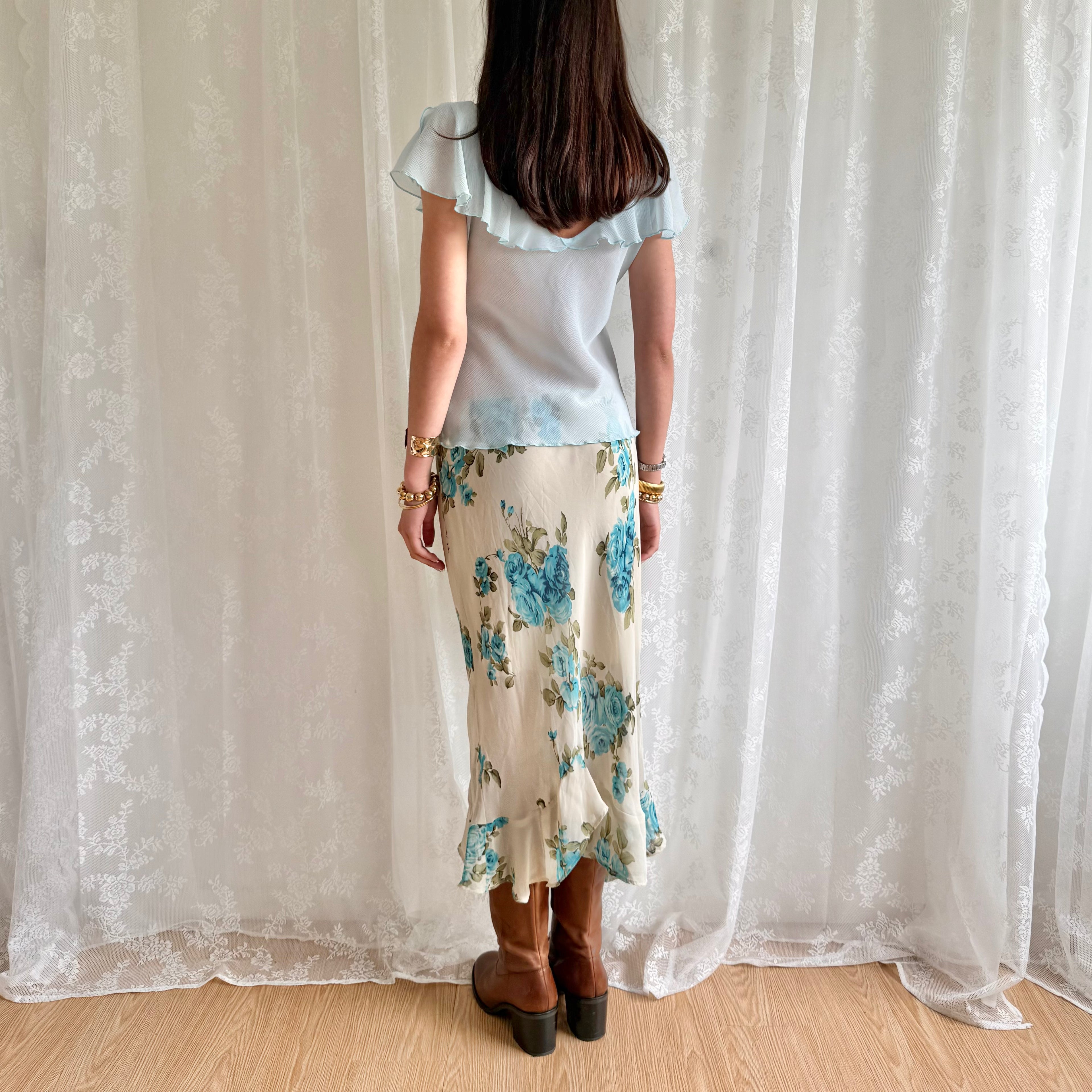 Floral Asymmetric Midi Skirt - Size M