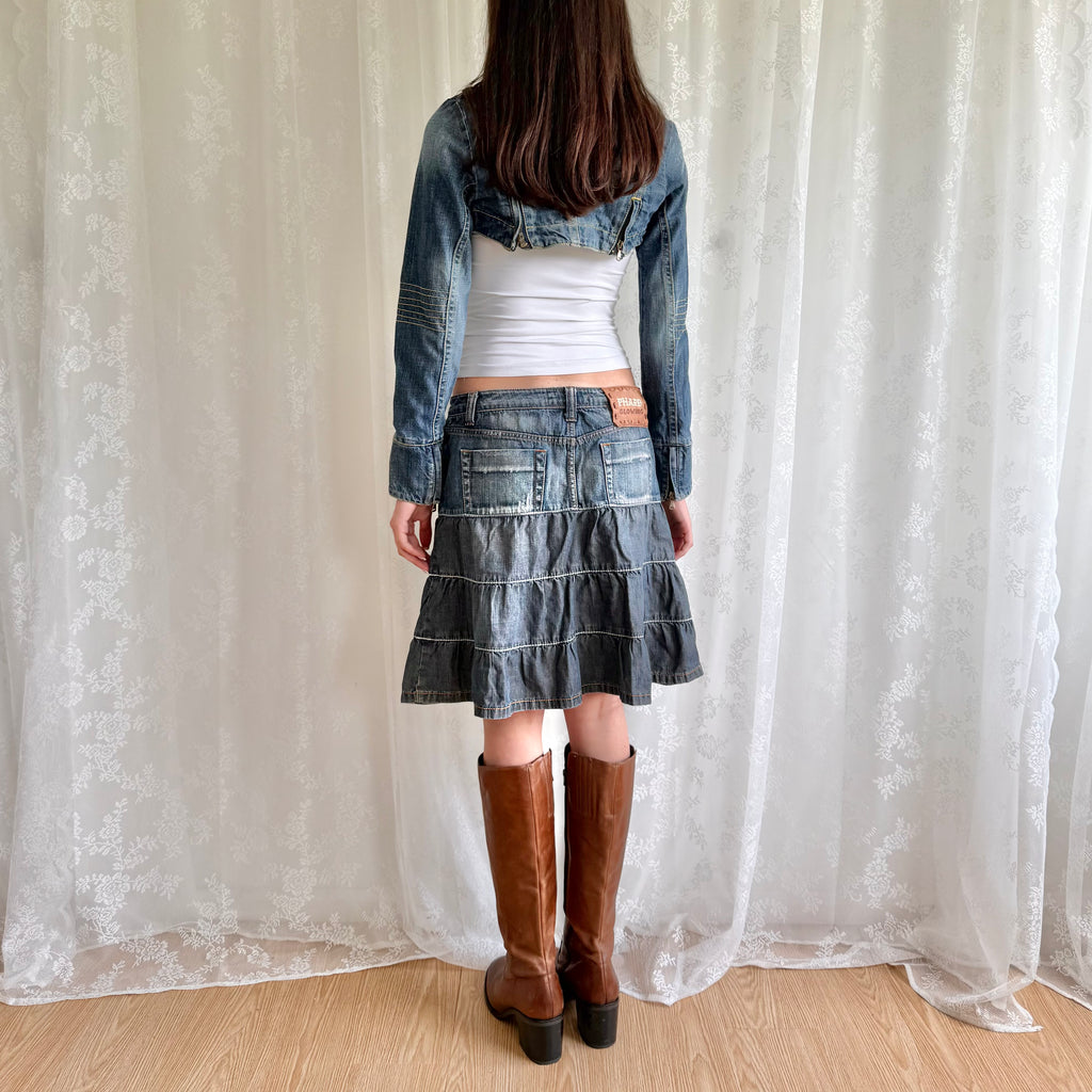Denim Tiered Midi Skirt - Size M