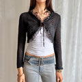 Knit & Lace Tie Bolero Cardigan - Size S