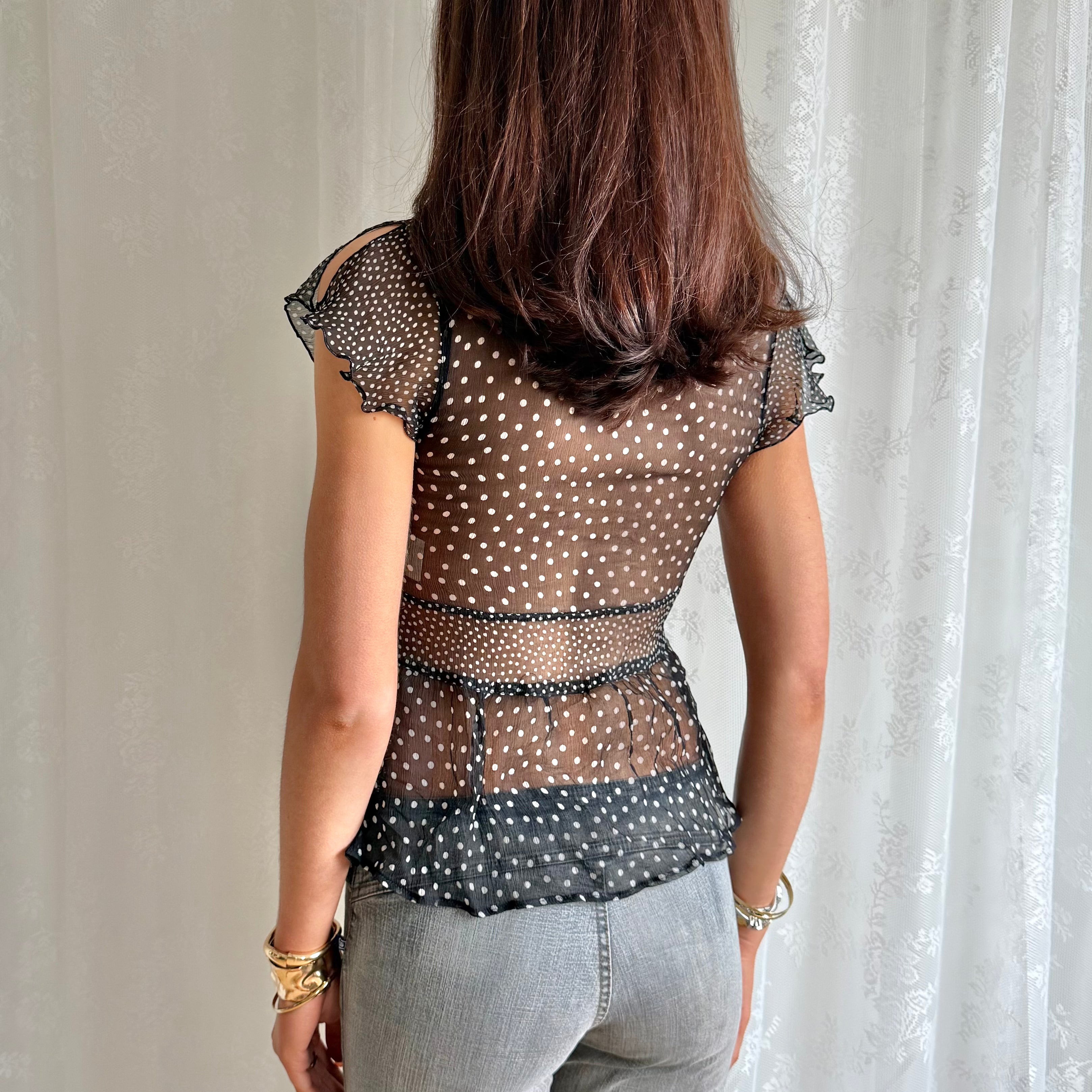 100% Silk Polka Dot Top - Size S