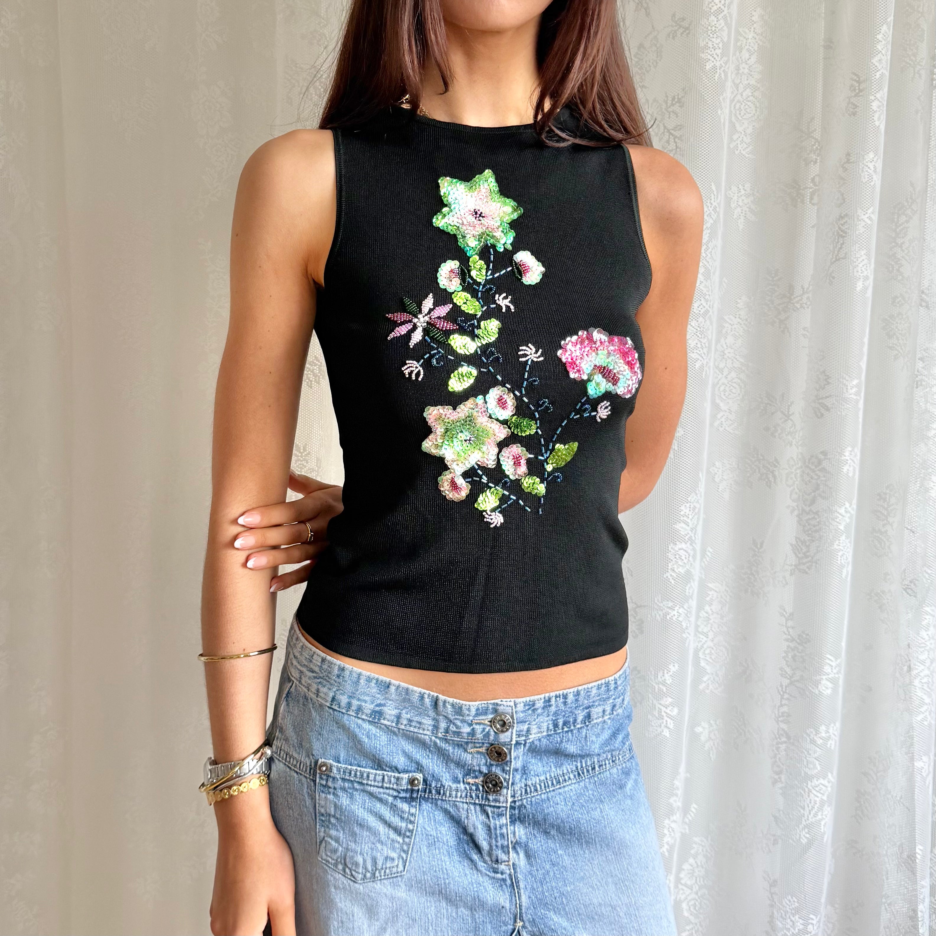 Sequin Beaded Crop Top - Size XS