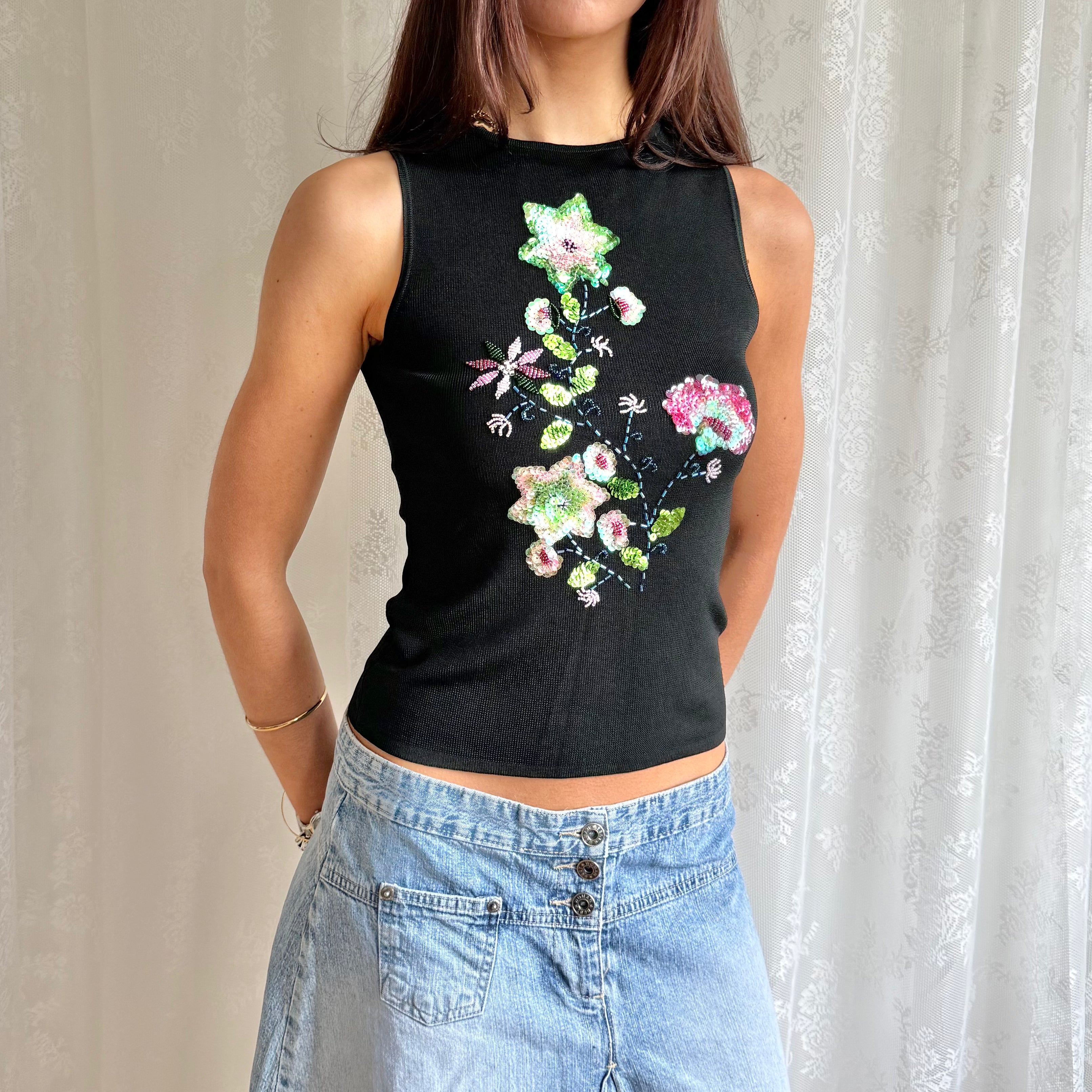 Sequin Beaded Crop Top - Size XS