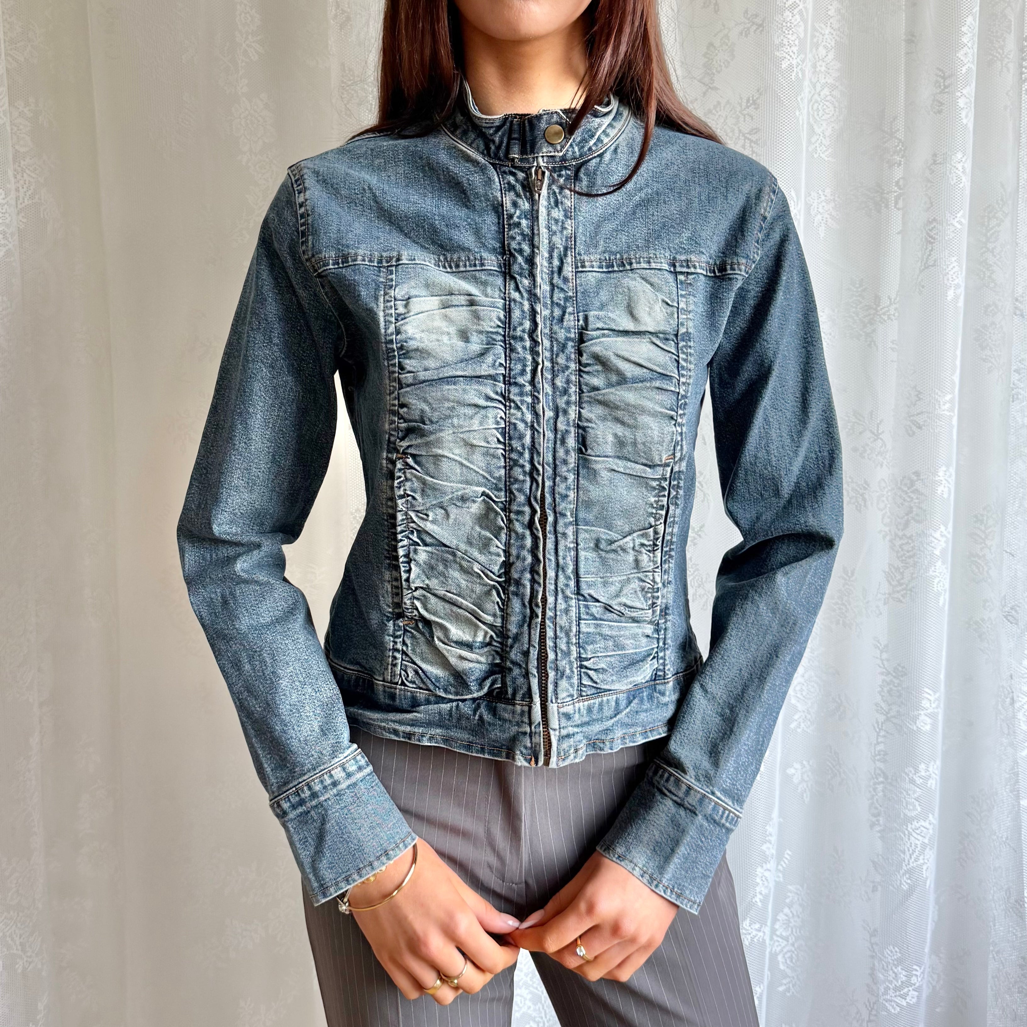 Ruched Denim Zip Jacket - Size M