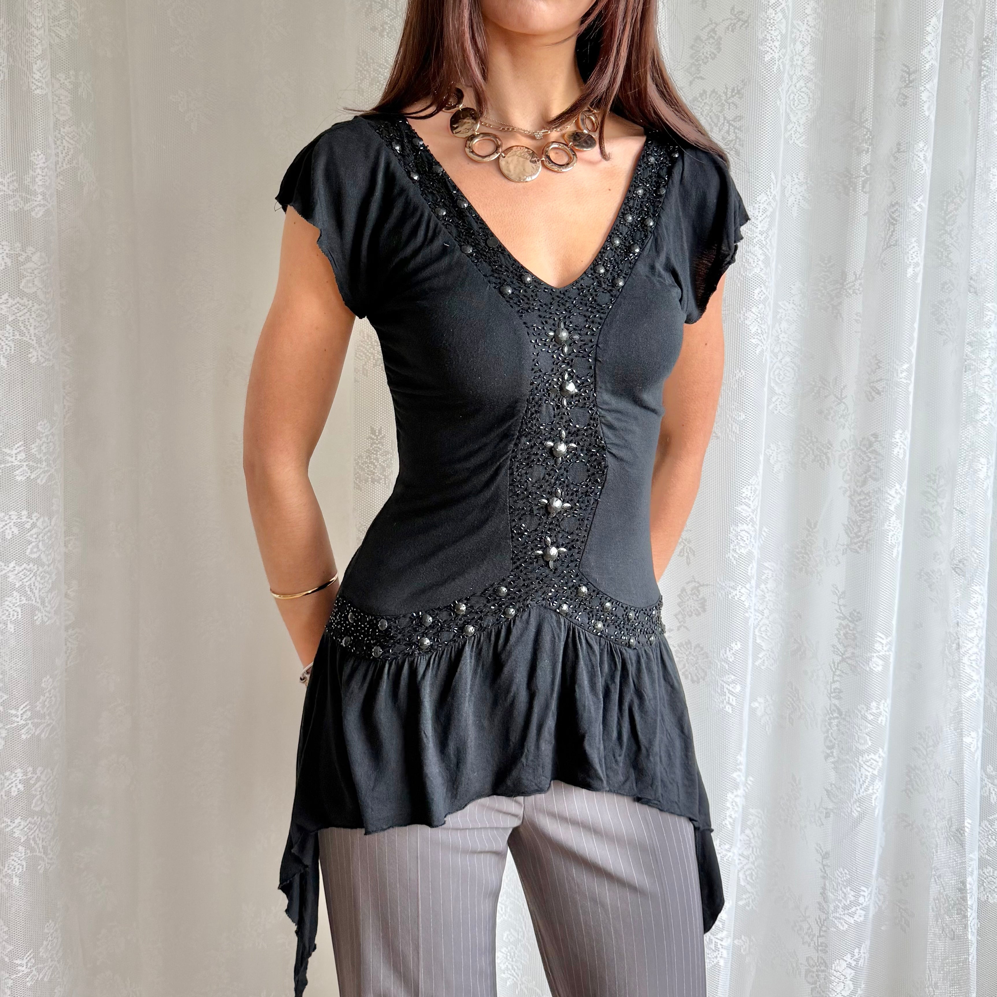 Asymmetric Beaded Top - Size M