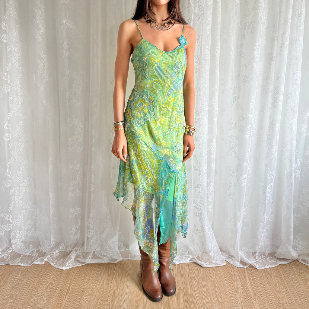 Sequin Floral Asymmetric Midi Dress - Size L